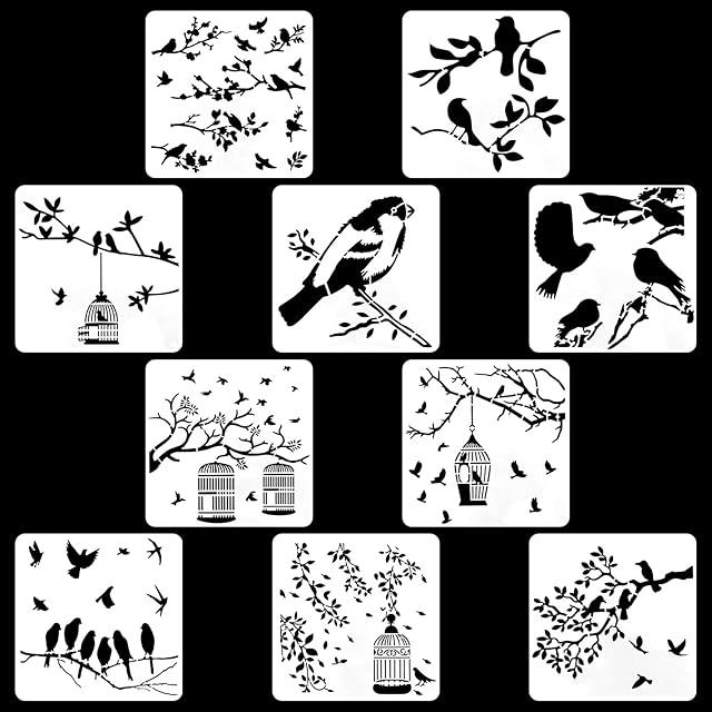 ZOCONE Birds Painting Stencils, 10 PCS Bird Painting Template Reusable Stencil Flying Bird Stencils for Painting on Wood/Canvas/Fabric Floor/Wall/Scrapbooking, DIY Drawing Template