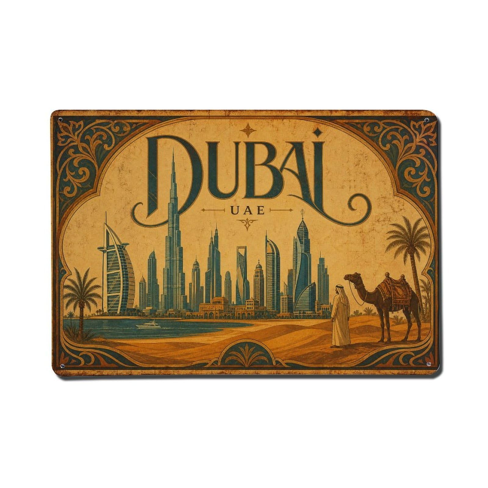 Huiyhb 8X12inch(20X30cm) Retro Travel Uae Dubai Metal Tin Sign