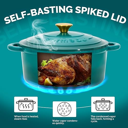 Miniatura 2 de Parmedu Horno holandés de hierro fundido esmaltado, olla de 5.5 cuartos de galón con tapa, mango doble, utensilios de cocina resistentes para