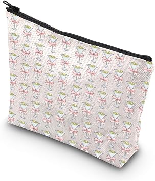 WSNANG Dirty Martini Lover Gift Coquette Dirty Martini Pink Bow Makeup Bag Martini Cocktail Cosmetic Bag Coquette Gift Martini bag