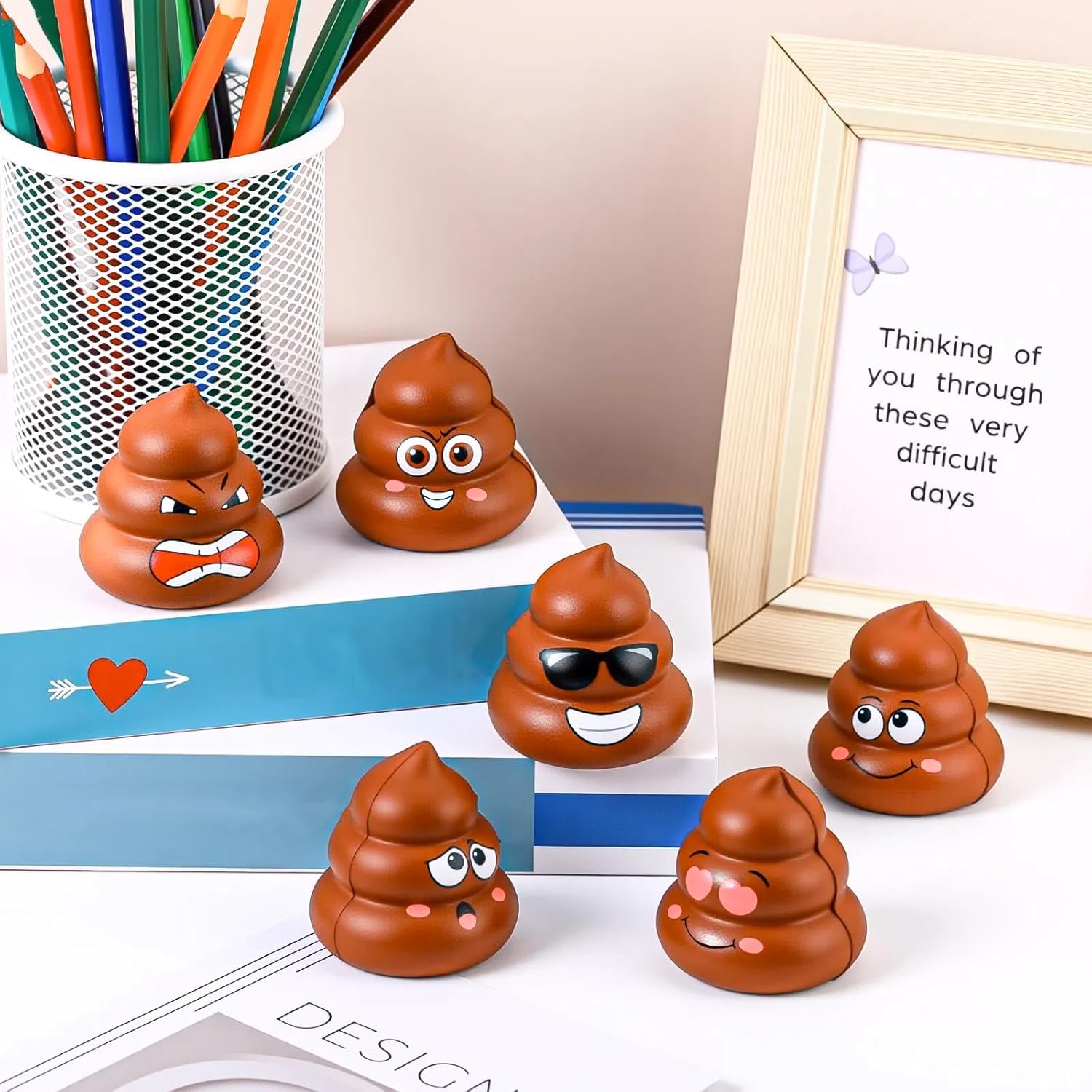 Meooeck 24 Pack Poop Stress Ball Toys Fake Poop Figures 2 Inch Poo Stress Relief Ball Anxiety Relief Fidget Toys for Halloween Prank Hide Seek Bags Party Supplies Gifts Easter Egg Fillers (Brown)