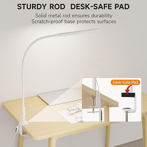 Miniatura 4 de Lámpara de escritorio con abrazadera, clip de luz para el cuidado de los ojos para oficina en casa, 3 colores de atenuación continua, lámpara de
