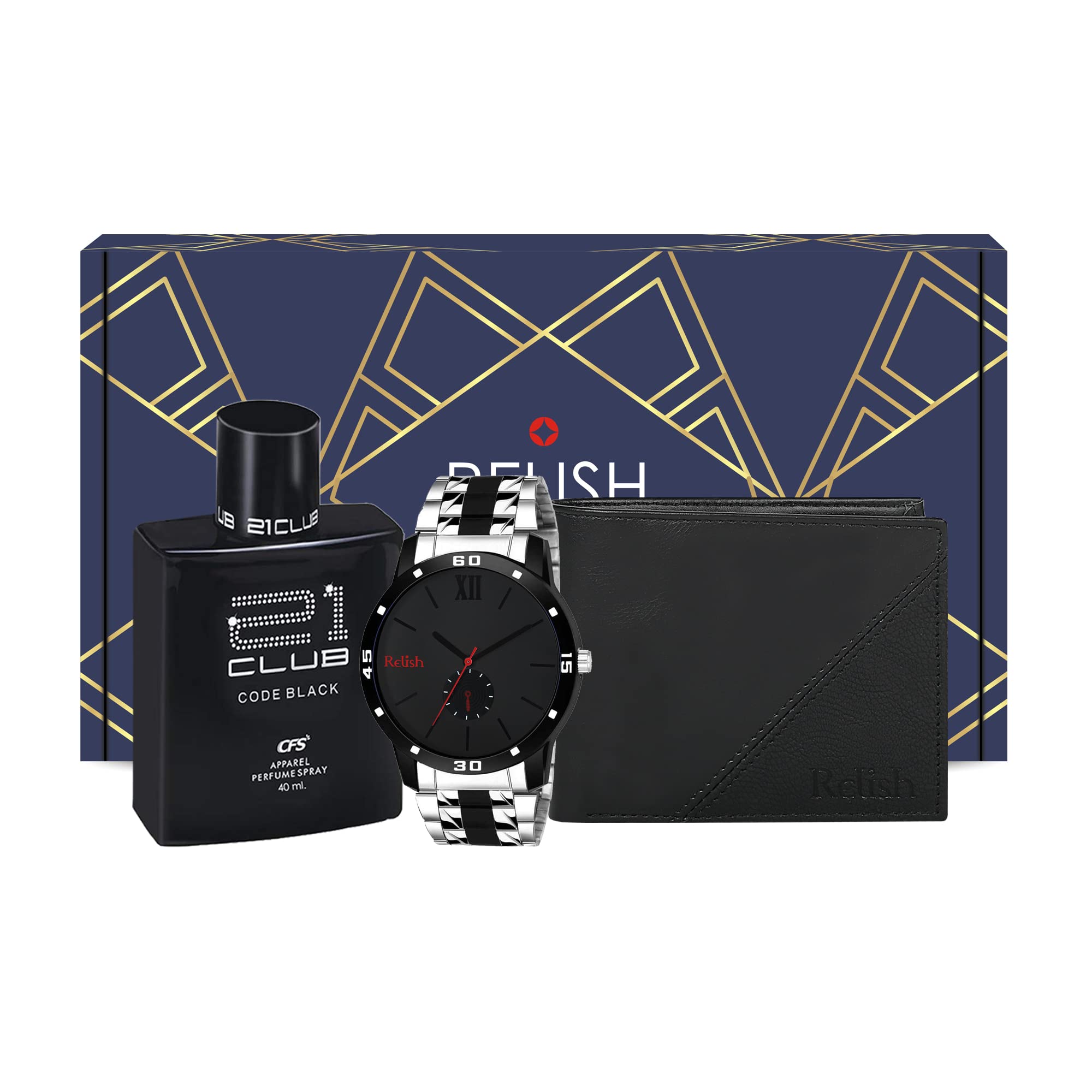 Relish Black Dial Analog Watch, PU Wallet With Perfume Spray, 40ml For Men Combo Pack, Birthday, Diwali Gifts, RE-PE512WW (B09GP6C796) Amazon Price History, Amazon Price Tracker