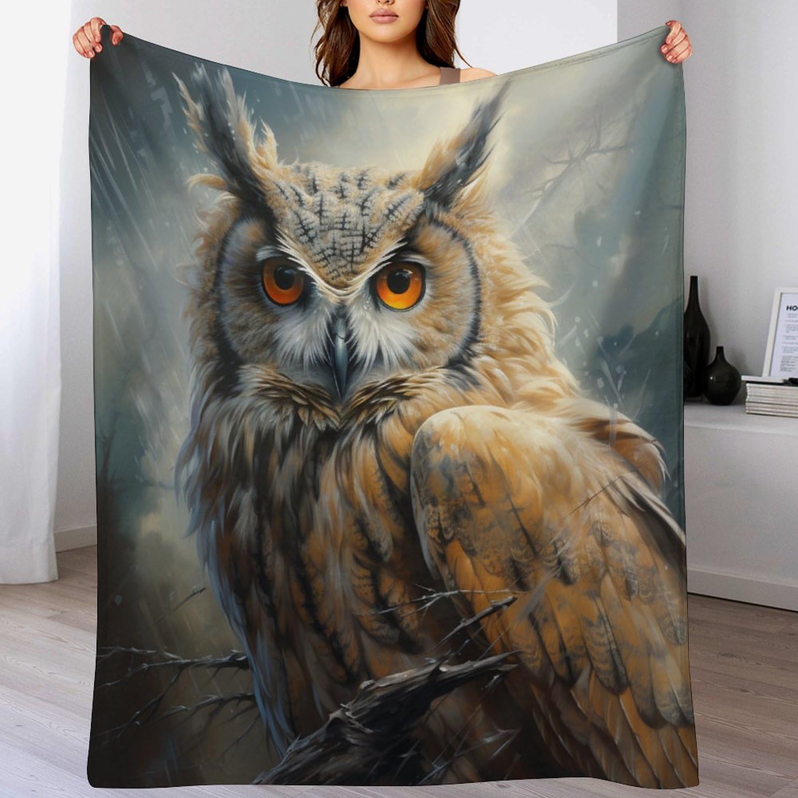 Couverture en hibou flanelle anti-froid plaid super doux pour canapé et voyage