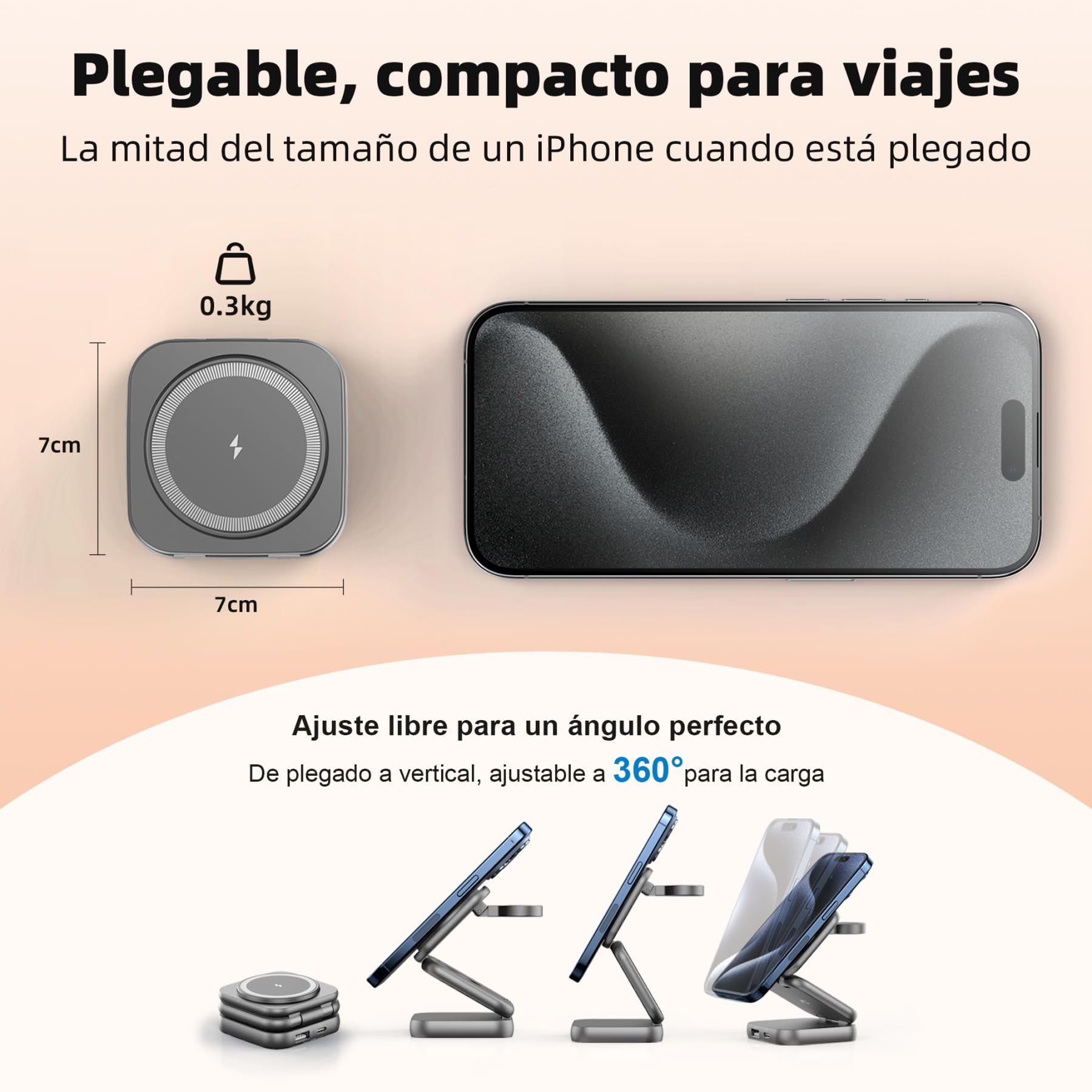AC Island 2025 Cargador mag-Safe, Cargador inalámbrico 5 en 1 para iPhone, Estación de Carga Plegable para Viajes, Compatible con Las Series iPhone 17/16/15/14/13/12, Apple Watch y AirPods Pro(Gris)