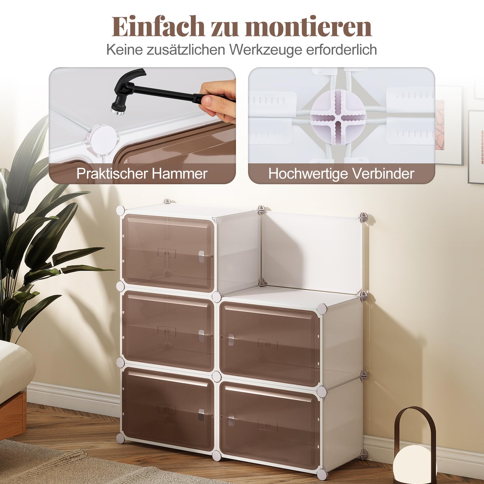 COSTWAY Schuhregal mit 8/10 Fächern, Schuhschrank Kunststoff inkl. herausnehmbaren Regalen, stapelbare Schuhboxen, transparente Schuhorganizer für 32-40 Paar Schuhe (10 Fächern)