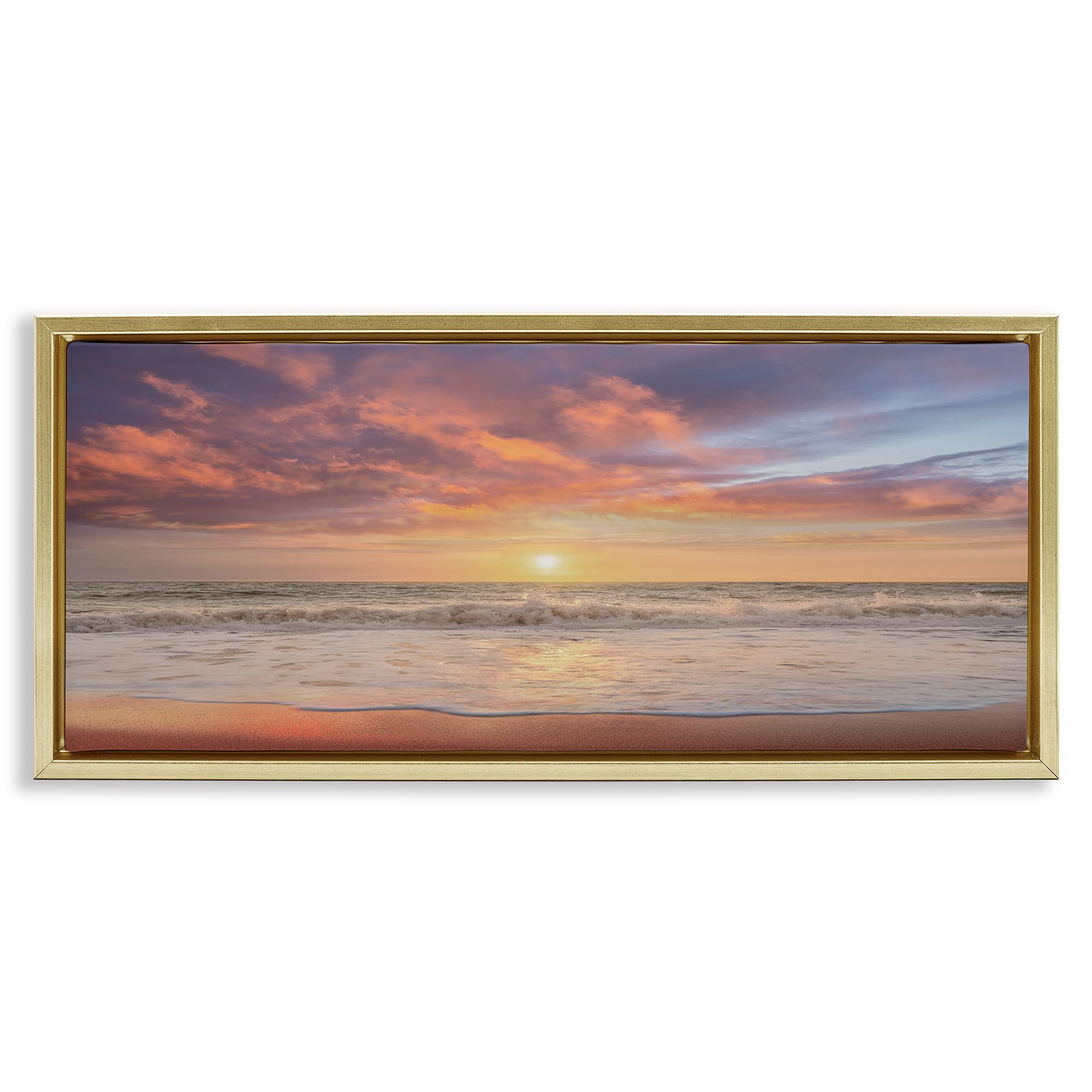 Stupell Industries Metallic Gold (Matte) Vivid Sunset Ocean Horizon, 10 X 24 Inch Canvas In Floater Frame