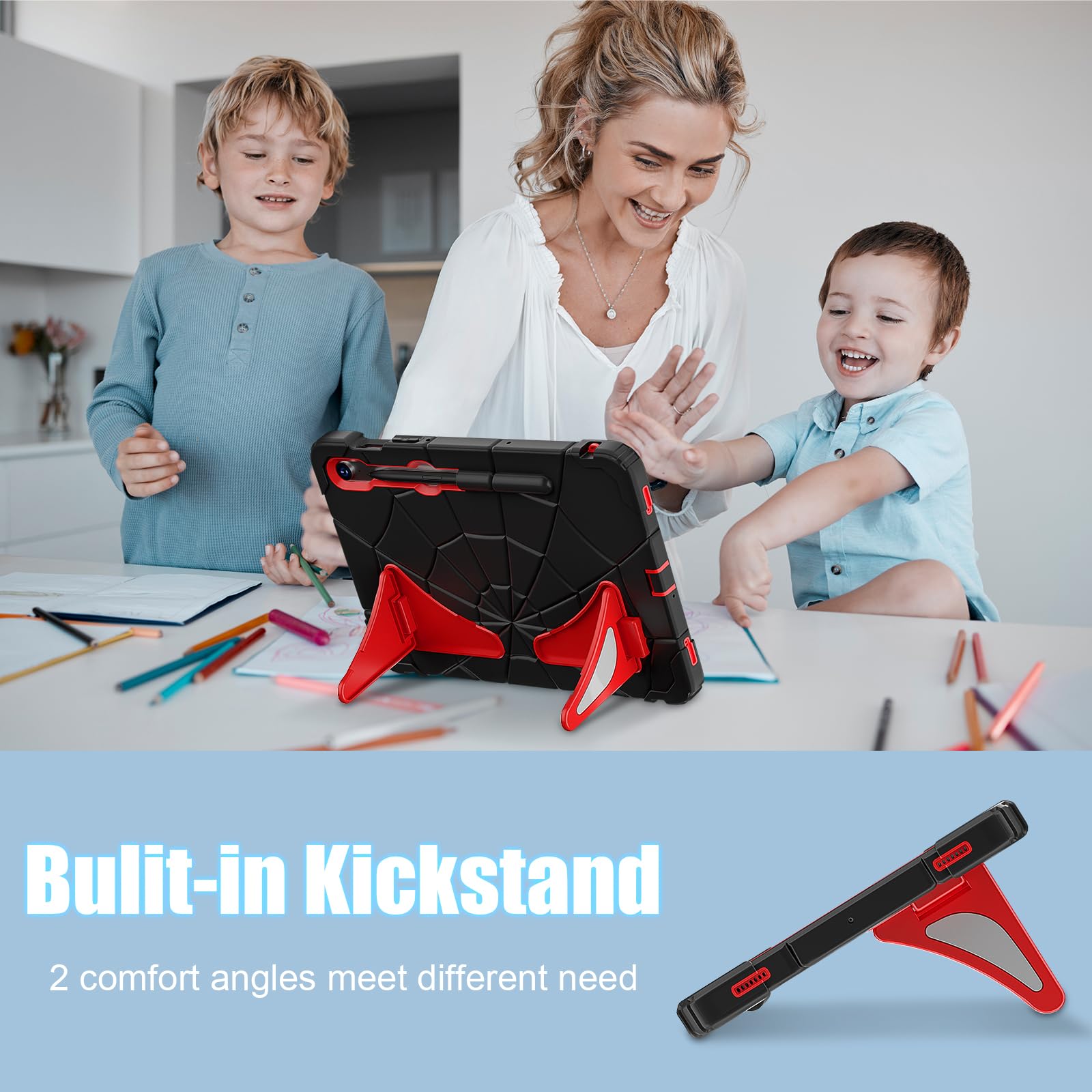 Funda resistente para niños para Samsung Galaxy Tab S10 Lite de 10.9 pulgadas 2025 SM-X400/X406B/S10FE con soporte dual y porta S Pen, funda resistente de PC+silicona a prueba de golpes para