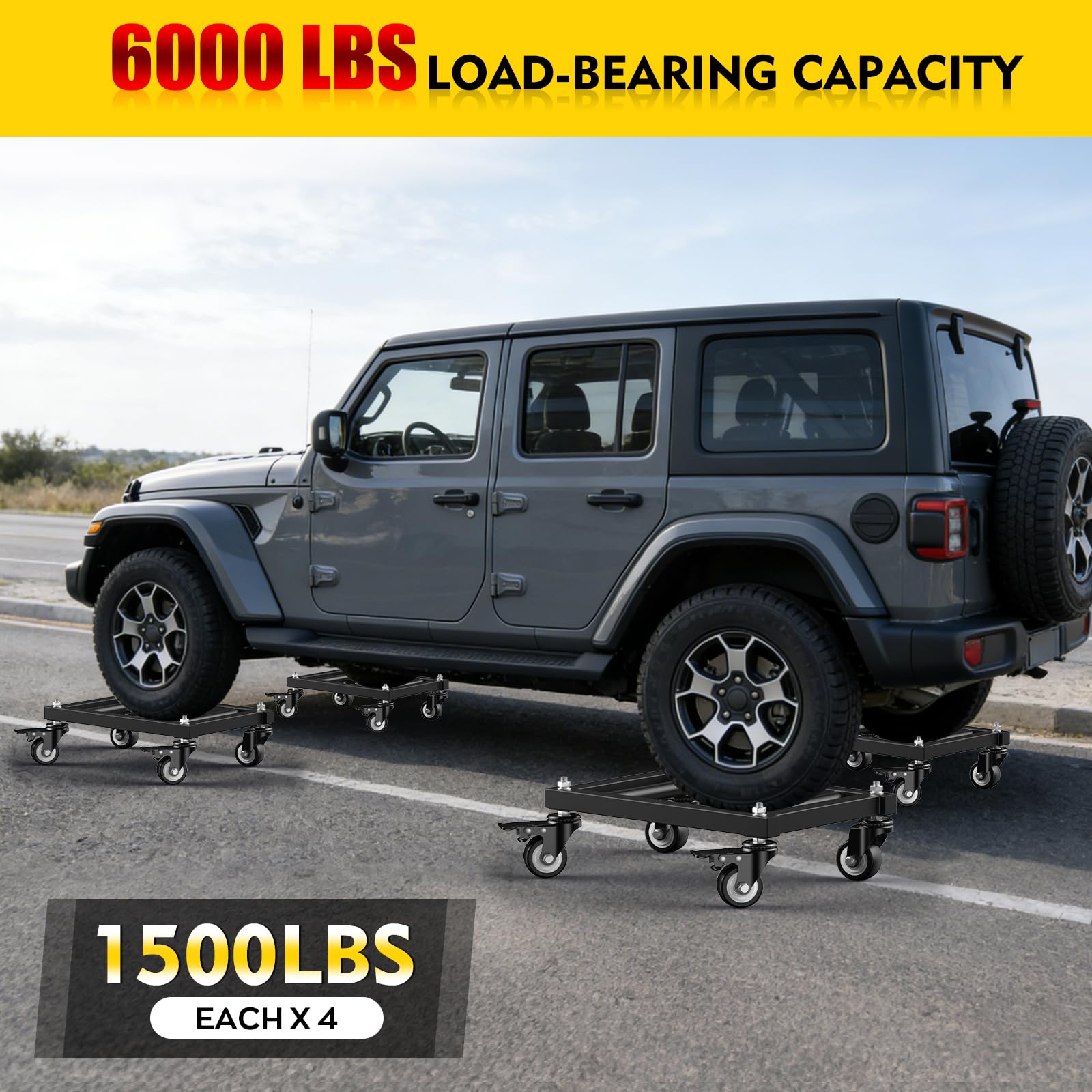 IMAYCC 4Pcs Rangierhilfe Auto, 6000LB Belastbar Elektrofahrzeug-Notfallwagen, Tragbarer Reifenwagen für 4Pcs Auto Rad, Robuster Car-Dolly-Set für Motorräder Pickups LKW Anhänger SUVs Boot