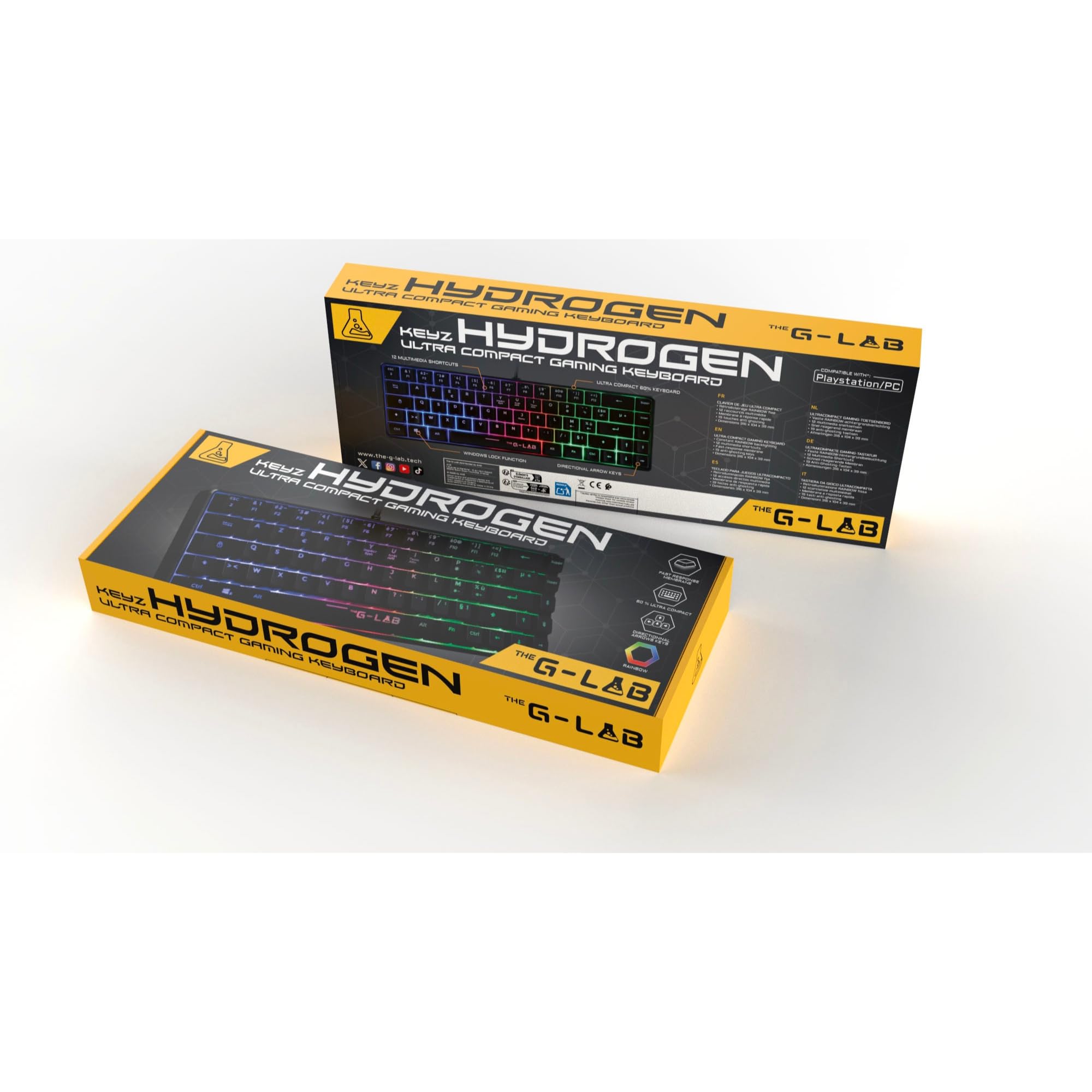 The G-Lab Keyz Hydrogen, teclado Gamer 60%, teclado semimecánico con cable Azerty, retroiluminación multicolor- Mini teclado para jugador silencioso, formato compacto TKL- Pc/ps4/Ps5/xbox - Nuevo 2023