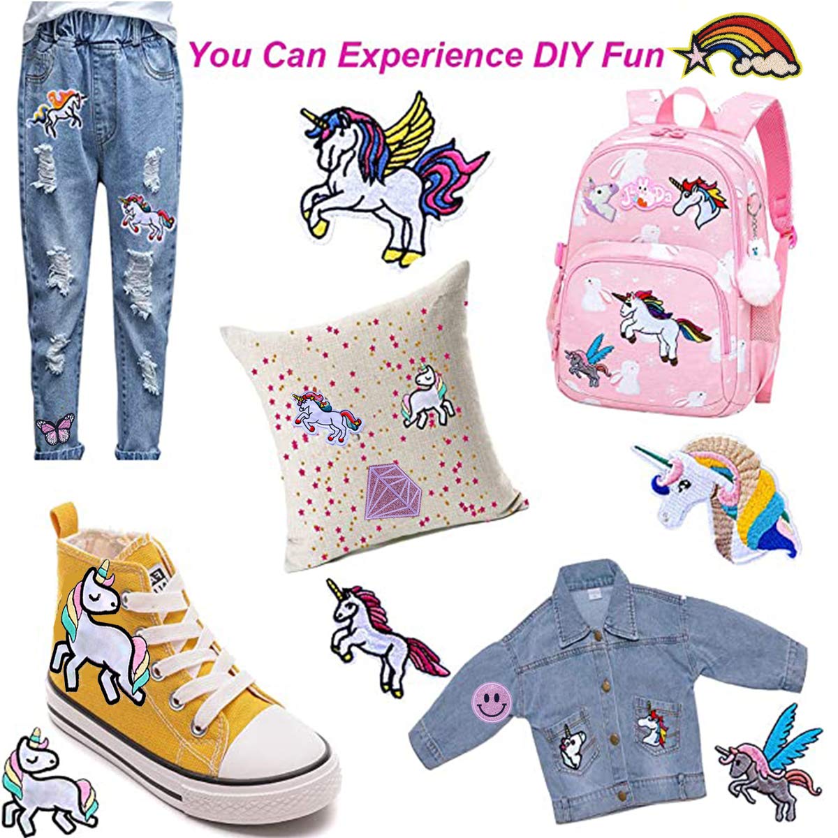7 toppe a forma di unicorno, toppe termoadesive, toppe ricamate, toppe da applicare con ferro da stiro, applicazioni ricamate per fai da te, artigianato, cucito, magliette, jeans, giacche, cappelli