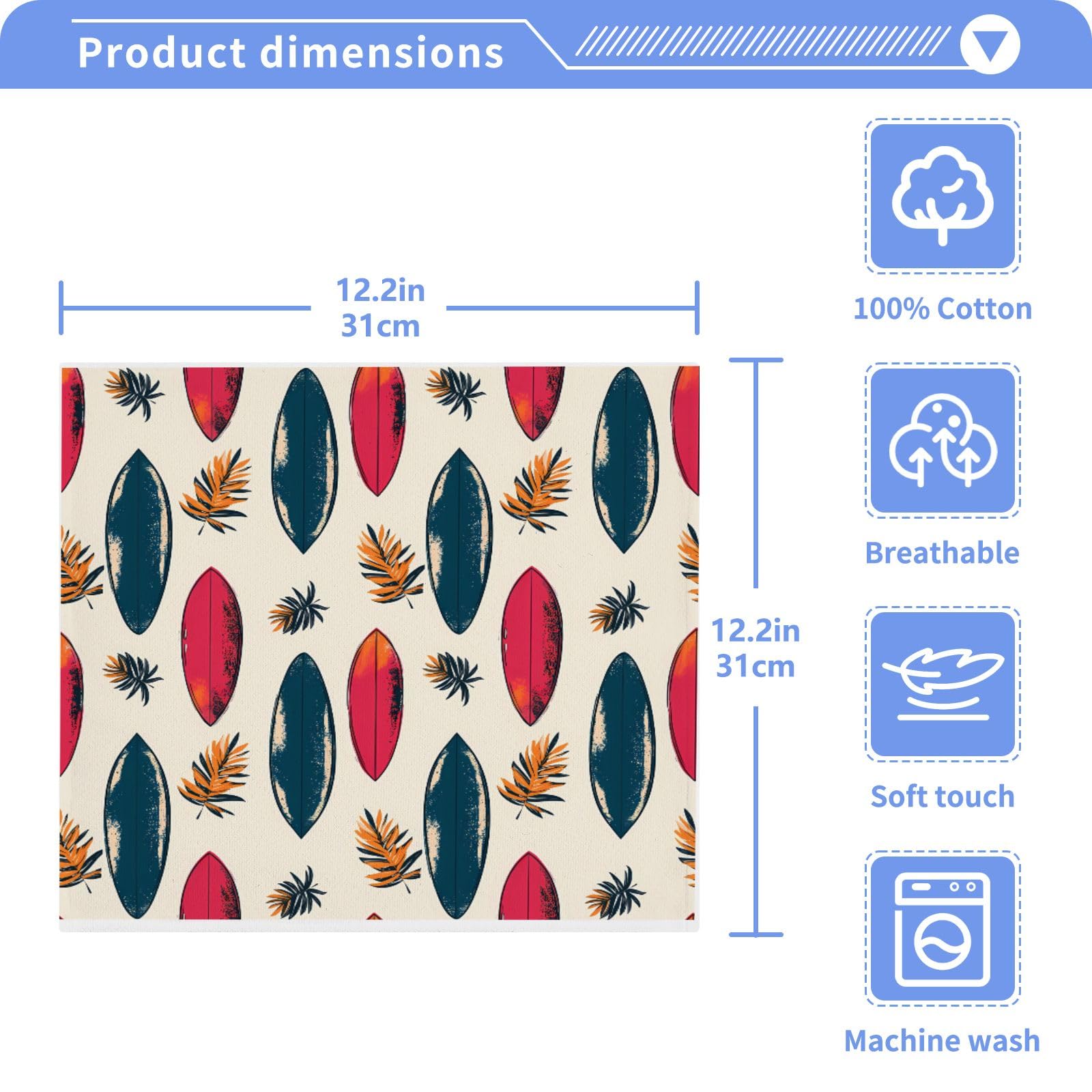 ALAZA Wash Cloth Set 100% Cotton Fingertip Towels Face Cloths Sets Surfboard Palm Leaves Highly Absorbent Soft Feel Set of 2