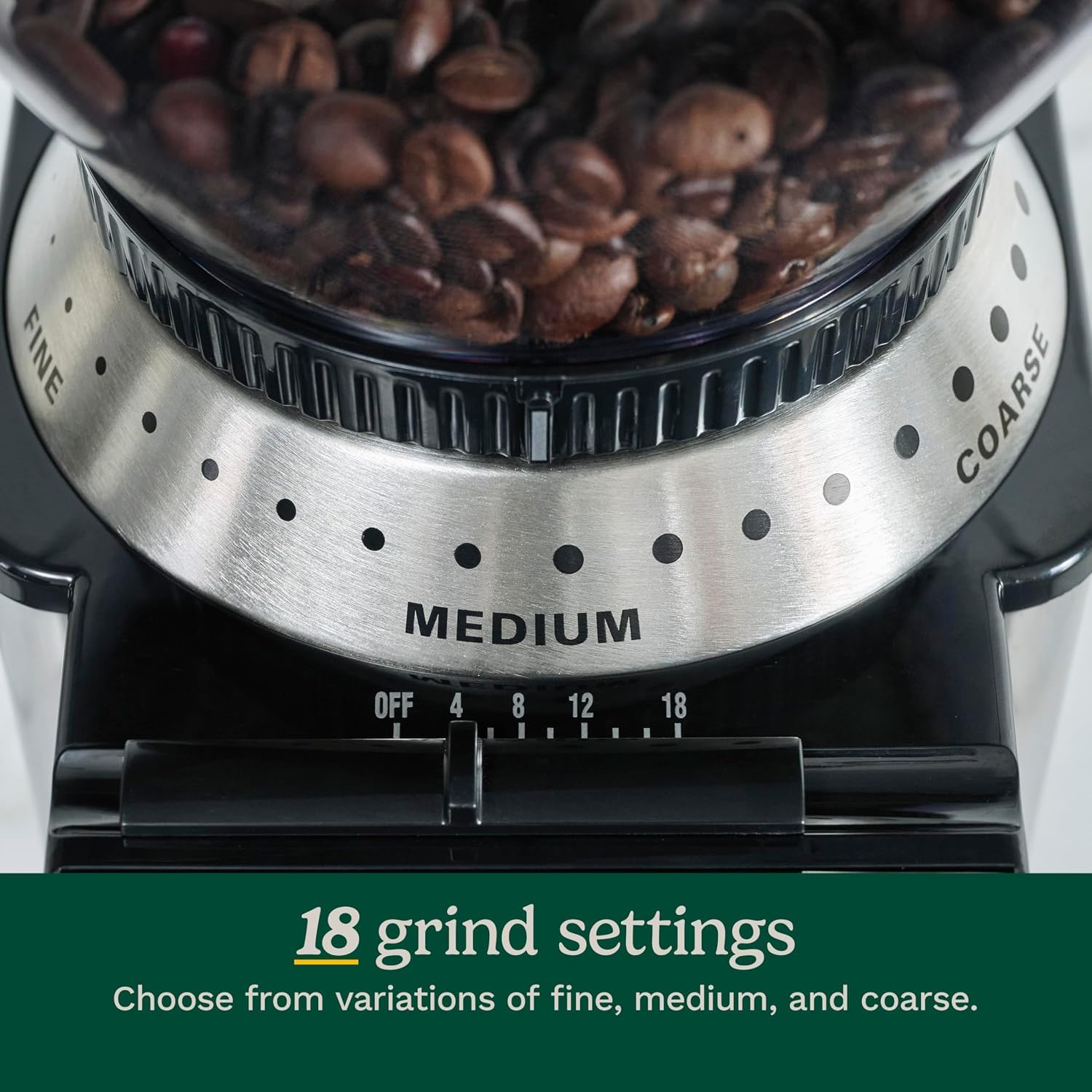 CUISINART Molinillo de café, rebaba eléctrica, amoladora automática de un solo toque con selector de molienda de 18 posiciones, acero inoxidable, DBM-8BKSP1, negro