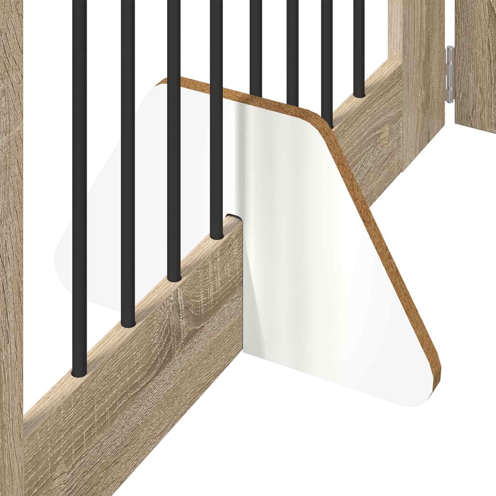 Puerta para perros con soporte, 4 piezas de roble Sonoma, plegable, 80 x 80 cm, vallas de metal para perros, para interior modular, parque de paseo, protección y seguridad para cachorros y