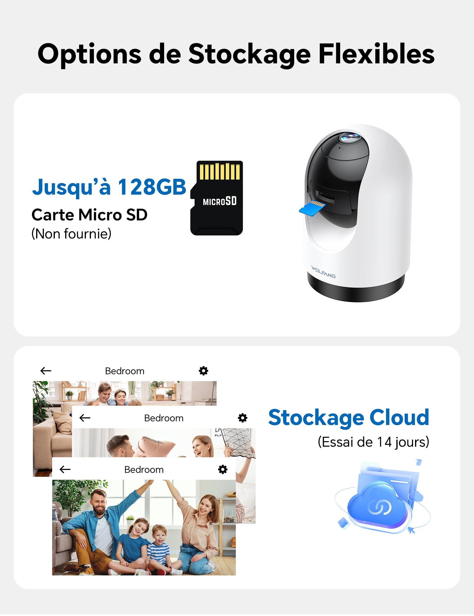 WOLFANG Camera Interieur 2K WiFi, Caméra Intérieure 360° PTZ avec Suivi Automatique, Vision Nocturne & Audio Bidirectionnel, Babyphone avec Caméra, Compatible Alexa & Google Home, Lot de 2