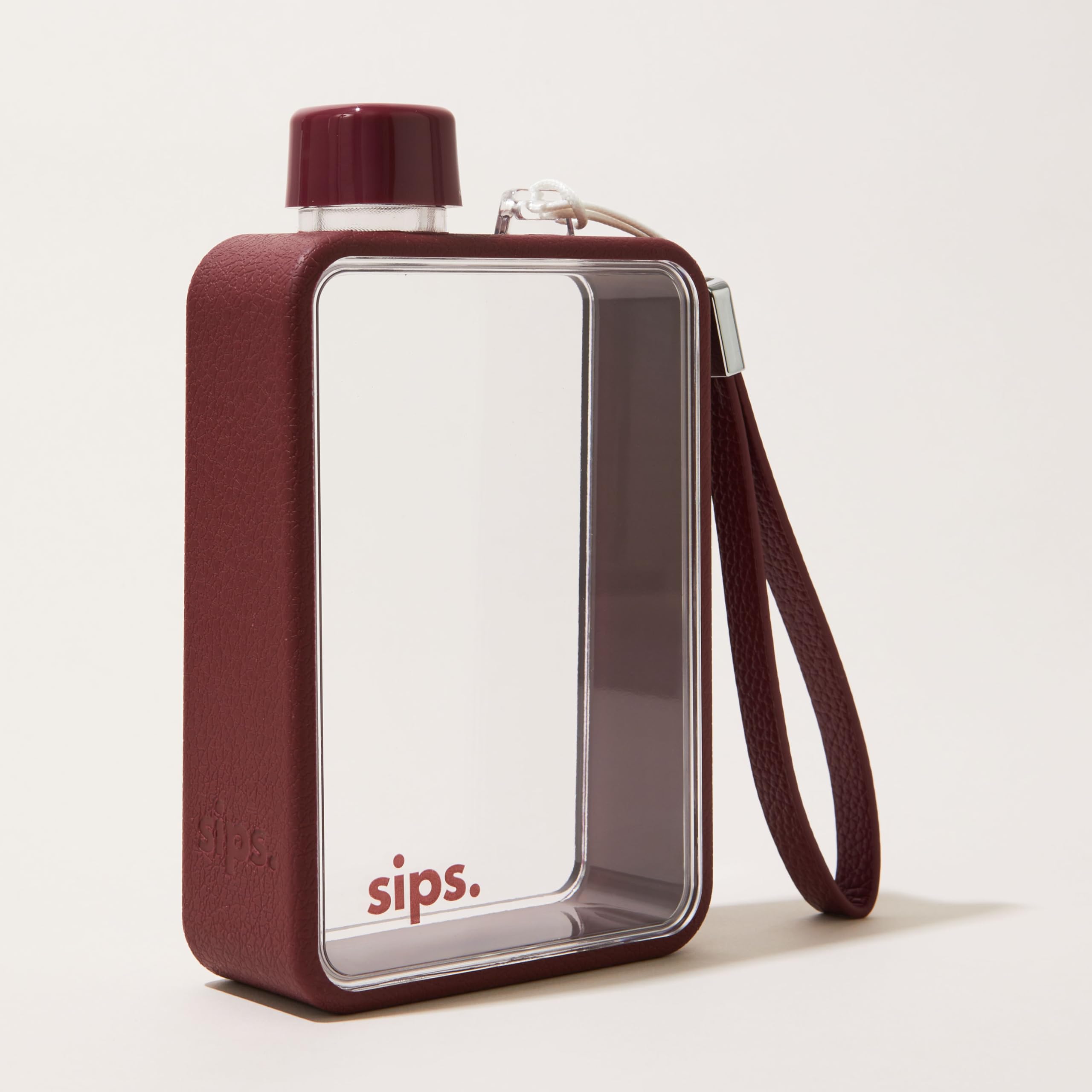 Sips. Flat Water Bottle 480ml, BPA Free Tritan Small Water Bottle for Purse, Gym, Travel, Leakproof, TPU Grip, PU Strap, 13 Colors โ image 1