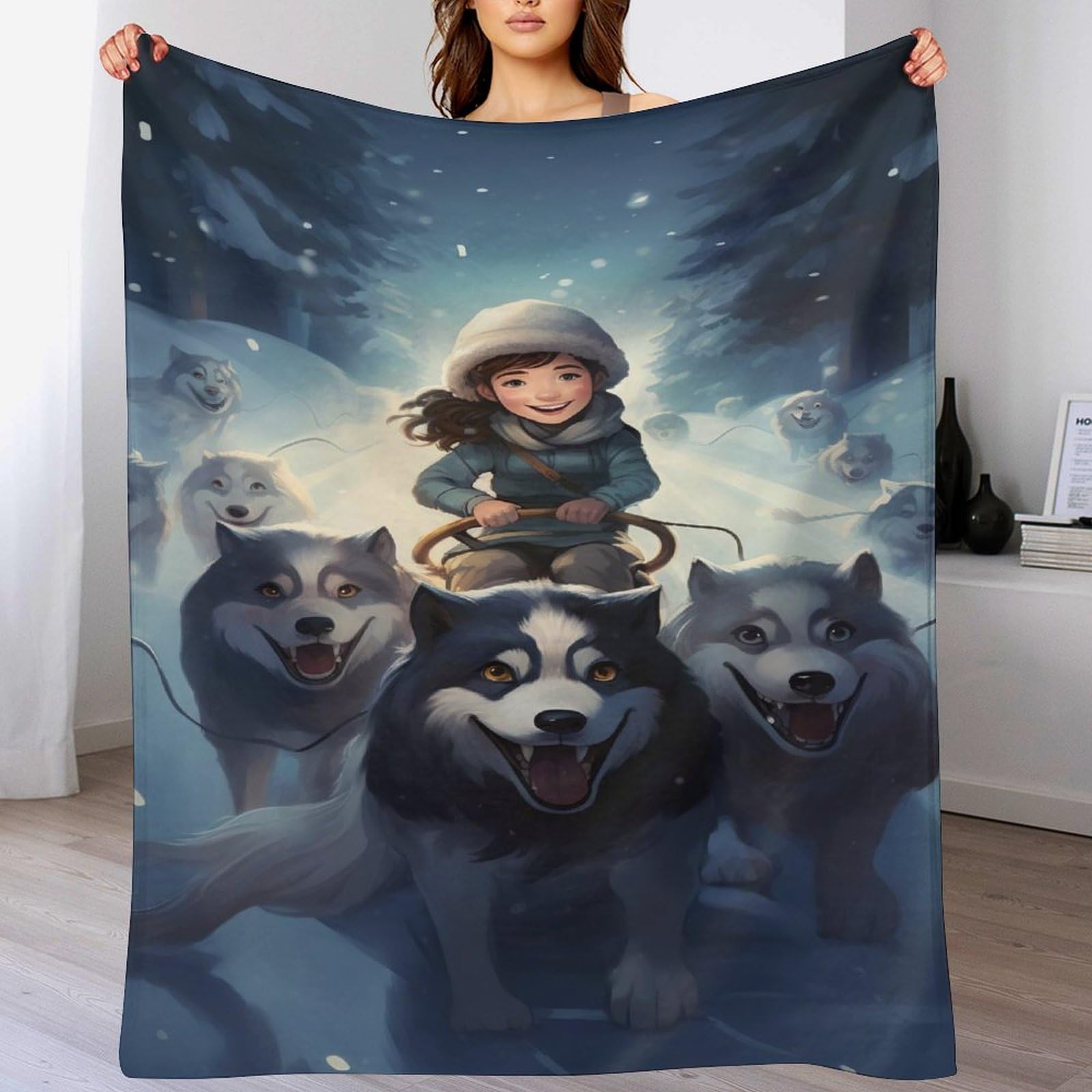 Couverture polaire traîneau chien plaid canapé lit flanelle moelleuse hiver été