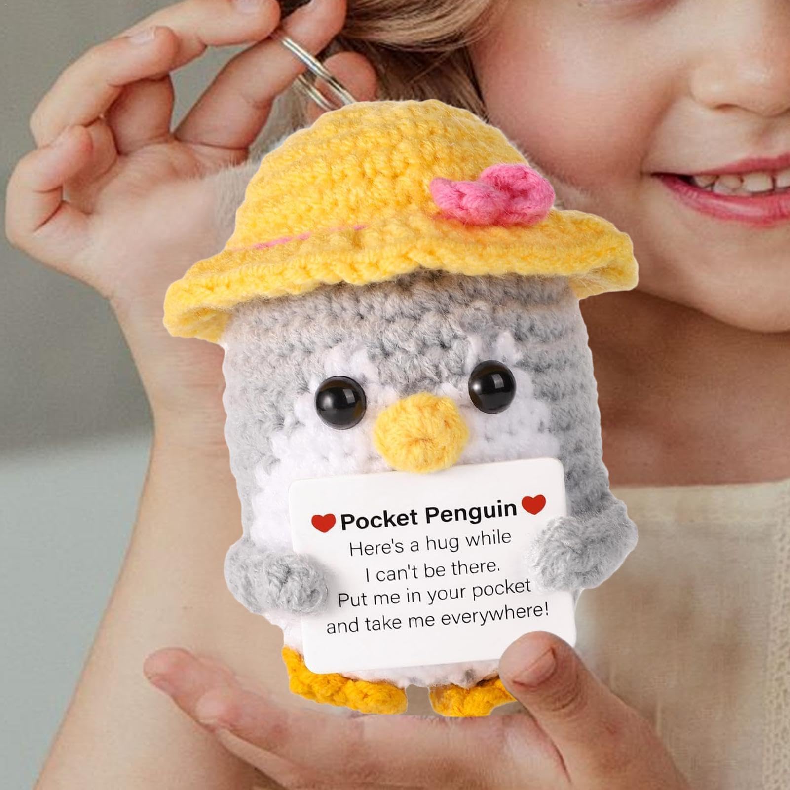 Câlin De Poche D'animaux Au Crochet Positif, Pingouin Drôle Avec Carte Positive | Jouet De Câlin De Poche De Noël Au Crochet,Pomme De Terre Inspirante