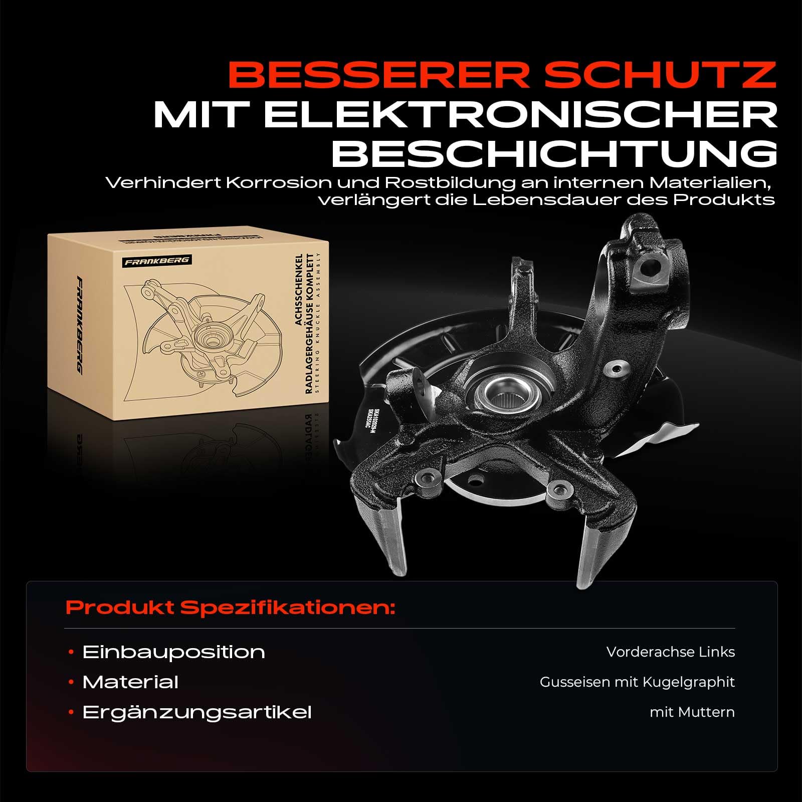 Frankberg Achsschenkel Radlagergehäuse Komplett Vorne Links Kompatibel mit Polo 6C1 6R1 Polo 9A 9N A1 8X1 8XK A1 Sportback 8XA 8XF Rapid NH1 Replace# 6Q0407255AC