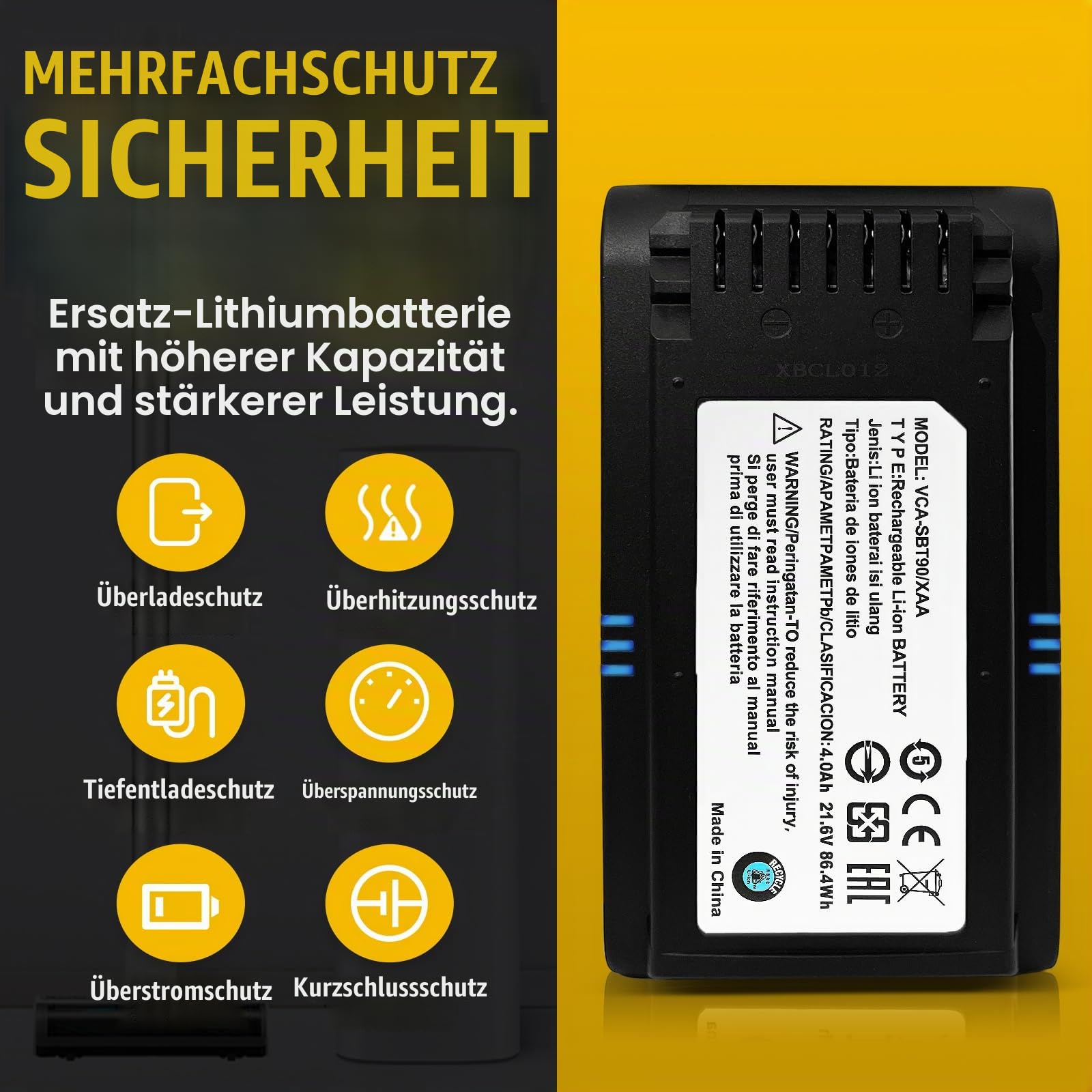 4.0Ah Akku für Samsung VCA-SBTA60 VCA-SBT90 VCA-SBT90EB, Kompatibel mit Samsung JET60 JET65 JET70 JET75 JET90 kabellosen Staubsauger. Nicht die Staubsauger der Serien Jet 85 JET95 und Jet Bespoke