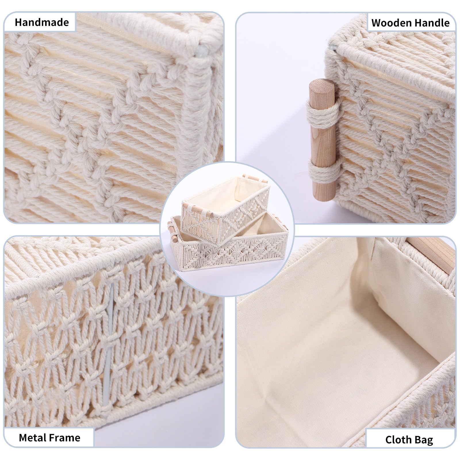 Cestini Portaoggetti Intrecciati Bohémien - Set Di 2 In Corda Di Cotone, Per Decorazione - Foto 8