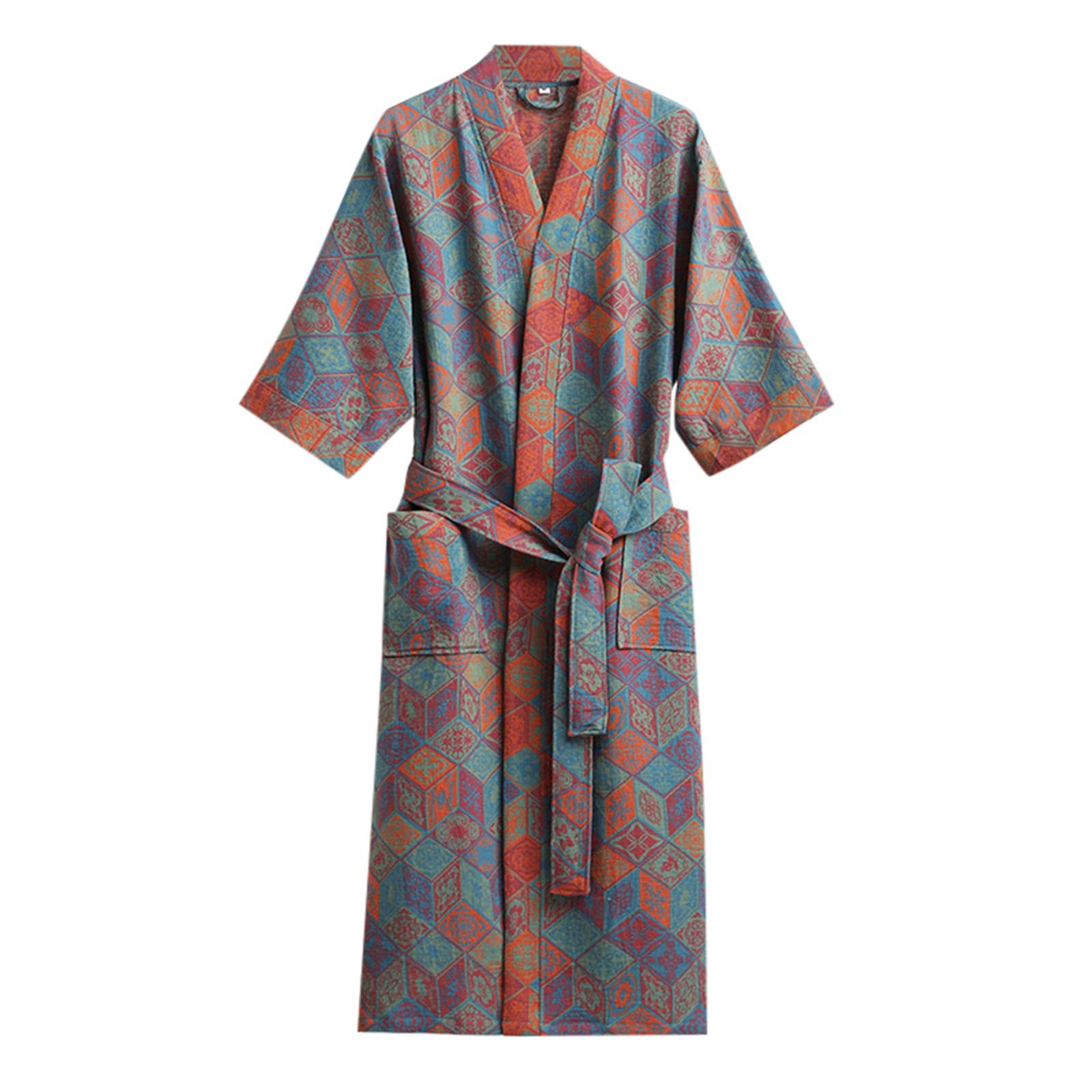 Accappatoio Microfibra Uomo, Robe Kimono Japonaise Pigiama Lungo Yukata Accappatoio Vestaglia Da Notte Pigiama Estate Biancheria Da Notte Sleepwear Vestaglia Uomo Ccappatoio Microfibra Tasche Cintura