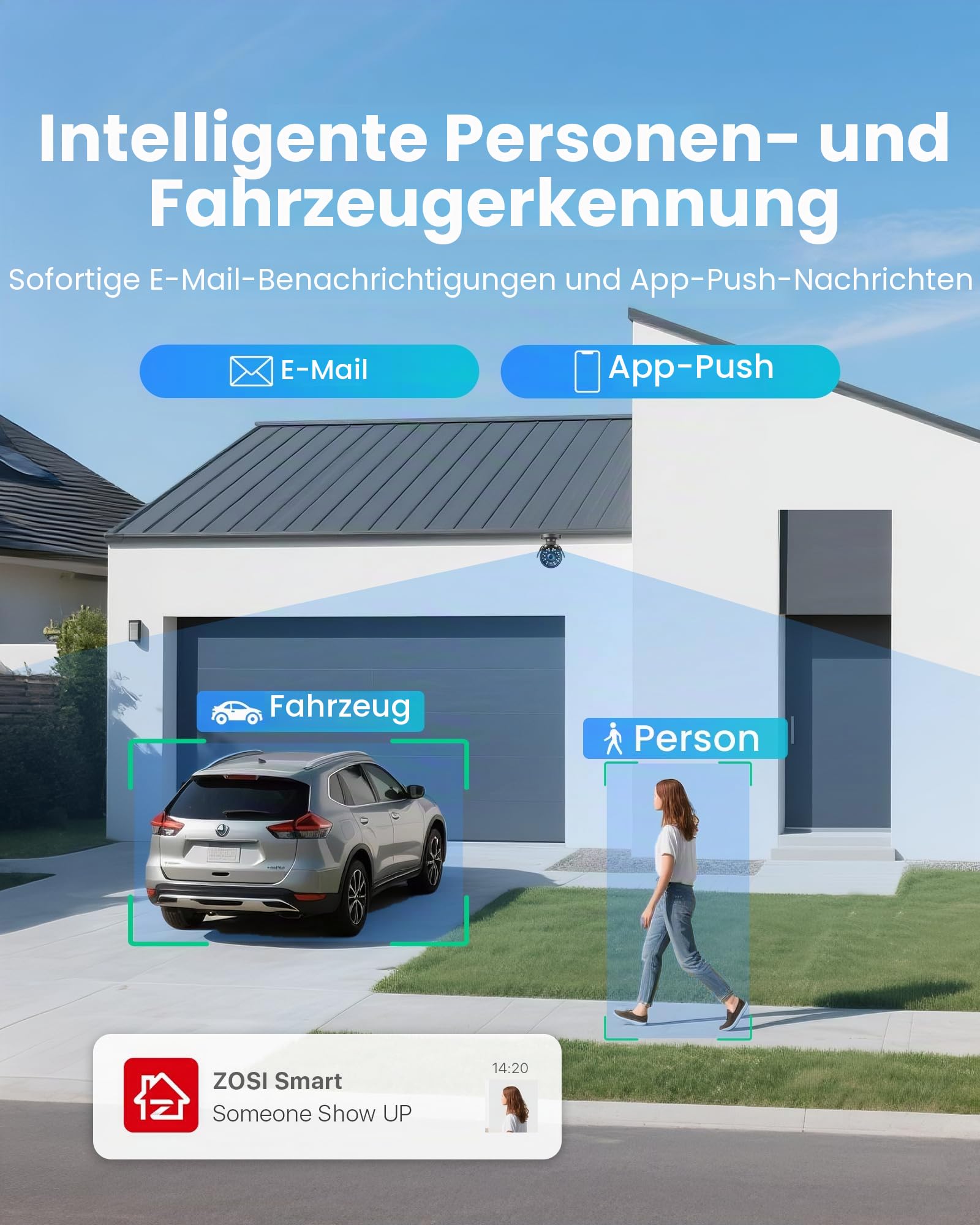 ZOSI 16CH 1080P H.265 + Überwachungskamera + DVR 4 TB, KI-Erkennung von Personen und Fahrzeugen für Heimüberwachung 24/7, Nachtsicht 24 m, Sofortwarnung und Fernzugriff