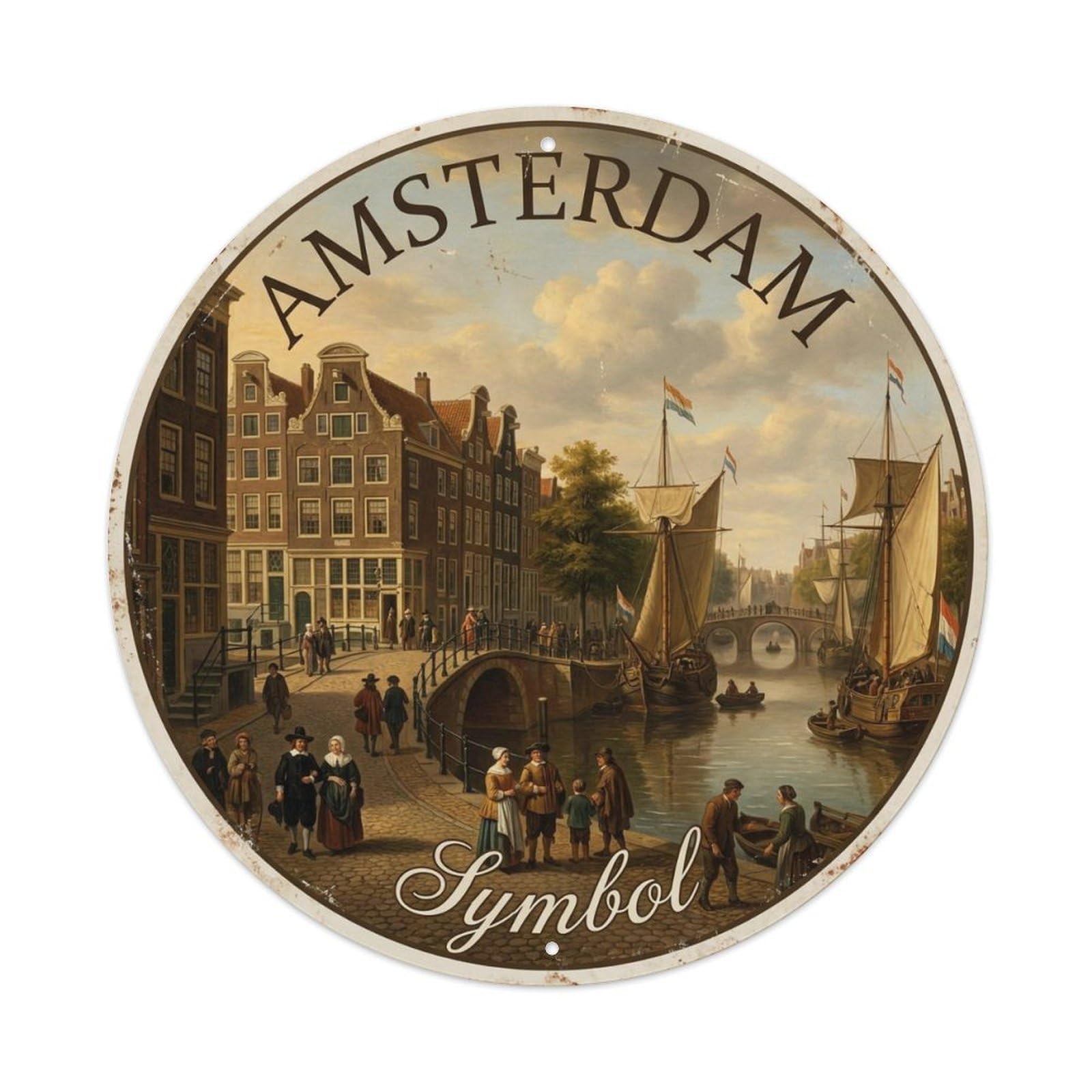 Vintage Travel Amsterdam Netherlands History Metal Tin Sign