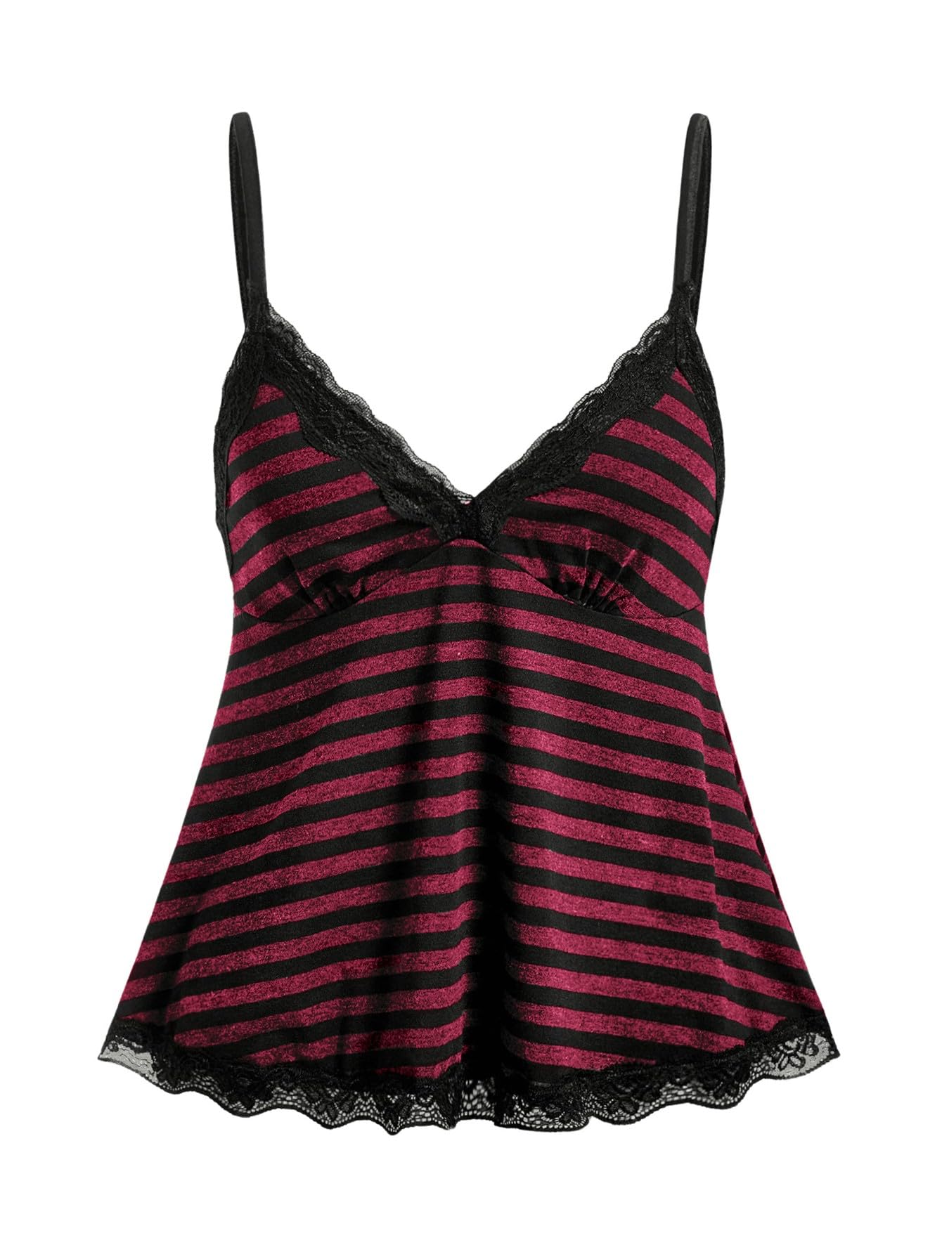 SOLY HUX Womens Y2K Lace Cami V Neck Sleeveless Striped Shirt Spaghetti Strap Camisole Gothic Tops: X-Small Red Striped