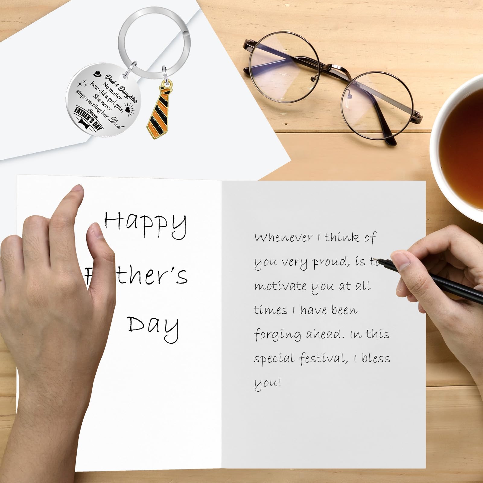 Fathers Day Card from Daughter, Father's Day Cards for Dad from Daughter Happy Fathers Day Card, Dad Keyring Gifts with Gift Box - Image 4
