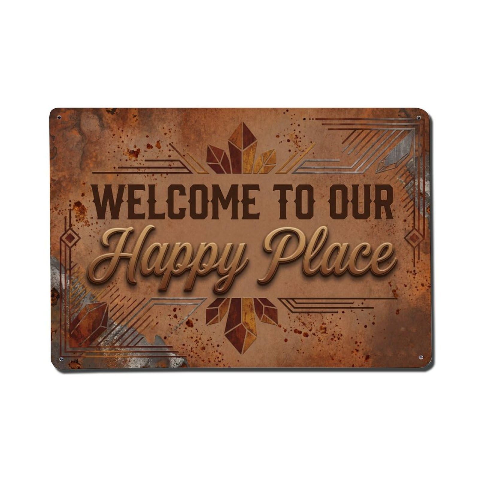 Okngb Style Sloe Berry Welcome Happy Place Cottage Garden Border Metal Tin Sign Plaque Wall Decor For Cafe, Man Cave, Club Bar, Office, Home Garden Round Metal Poster 8X12inch