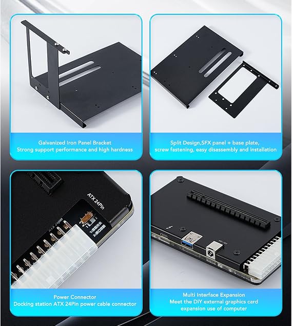Gugxiom External Gpu Enclosure Fit for Thunderbolt 3 4 USB 4.0, PCIE 16X Slot Mini eGPU Enclosure ATX 24Pin Connector, Graphics Card Dock with SFX Bracket