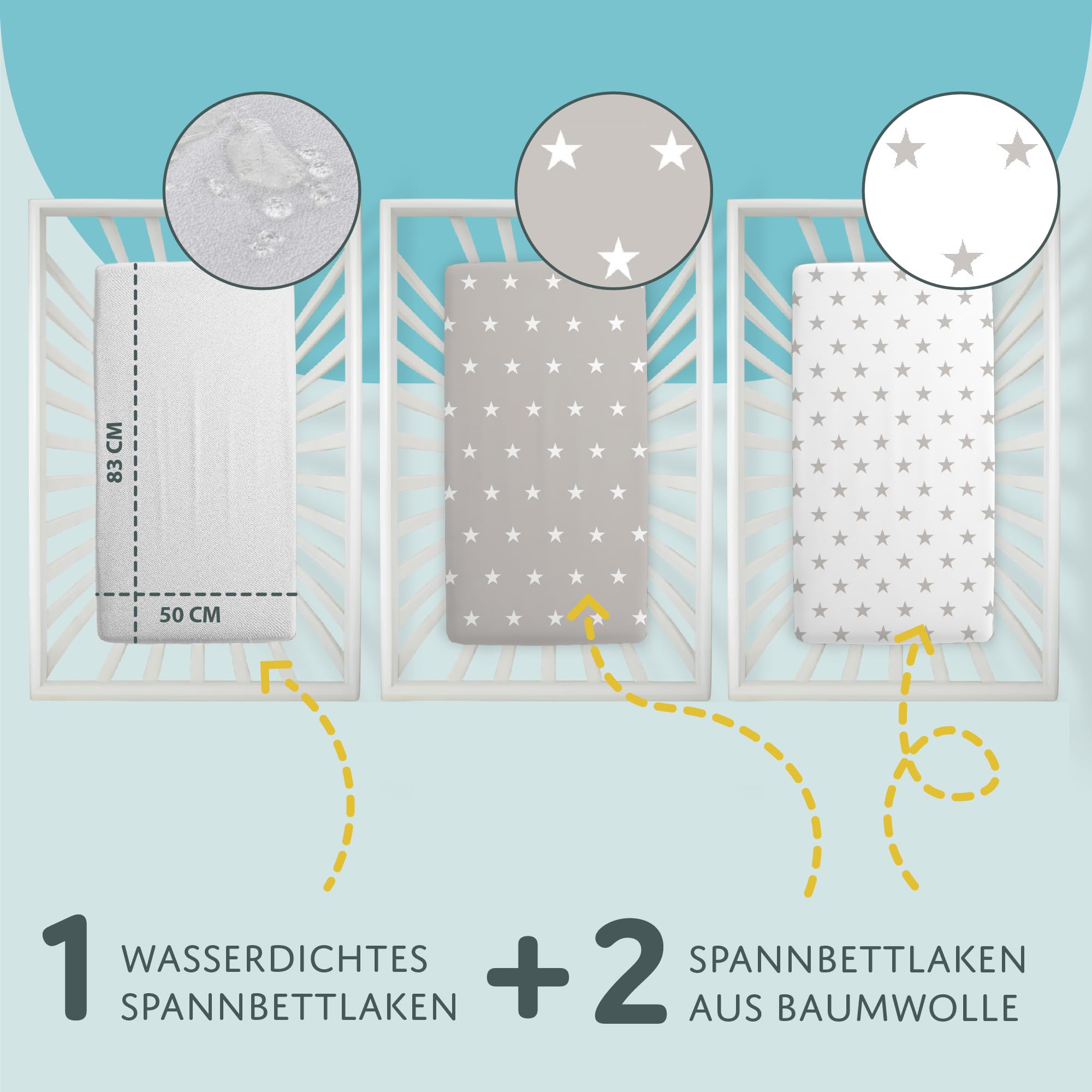 Sheet for Moses Basket Bassinet Crib and Fitted Set of 3: 50x83 cm - Image 2