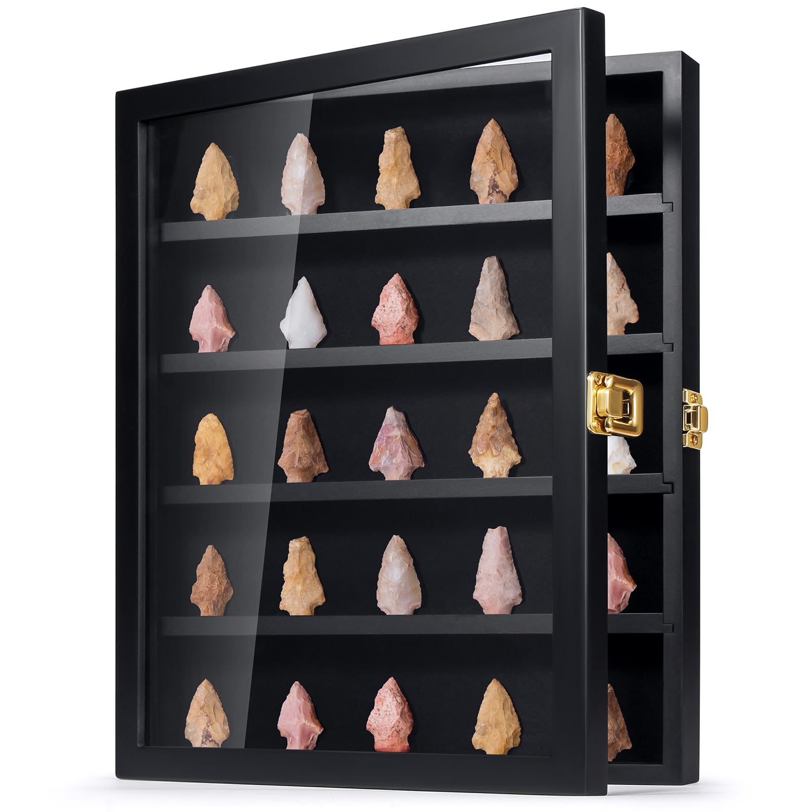 TJ.MOREE Rock Display Case Black, Native American Arrowhead Display Case, Shadow Box Wall Mount for Crystal, Knife Display