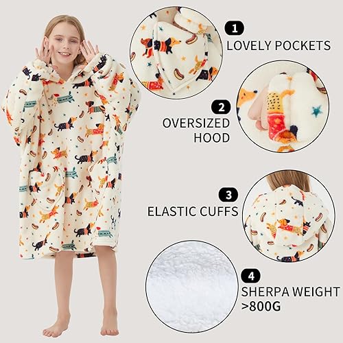 Miniatura 109 de Wearable Blanket Hoodie for Kids Oversized Sherpa Blanket Hoodie for Kids Boys Girls Teens 6-13YR,Navy Shark