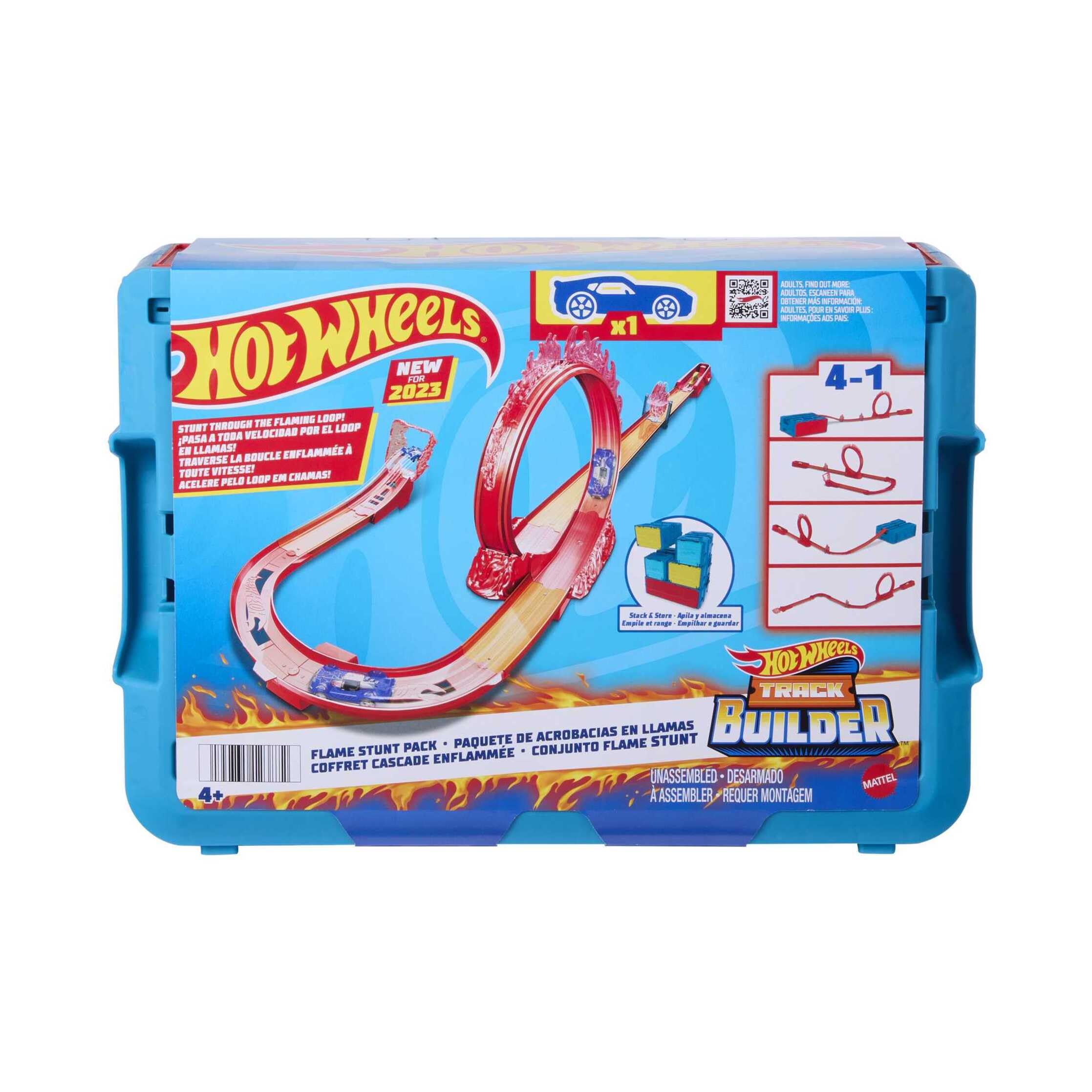 Hot Wheels Track Builder Acrobacias de Fuego Pista para Coches de Juguete, Incluye 1 vehículo, +6 años (Mattel HMC04)