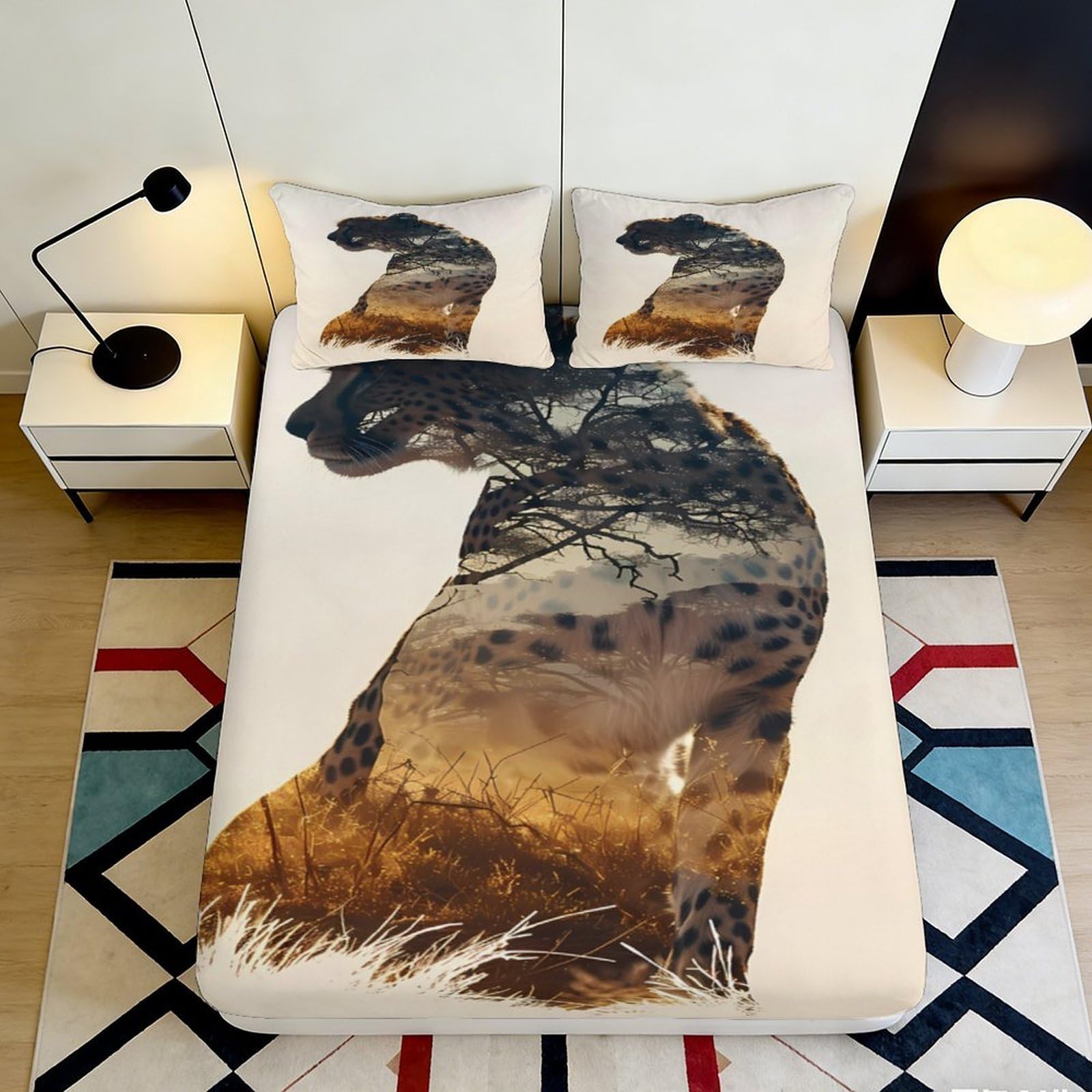 Pnayamiorkfel Style-8 3D Printed African Savannah Leopard Fitted Sheet Microfiber Soft Non-Slip Mattress Cover Bedroom Decor Machine Washable 90X200x25cm