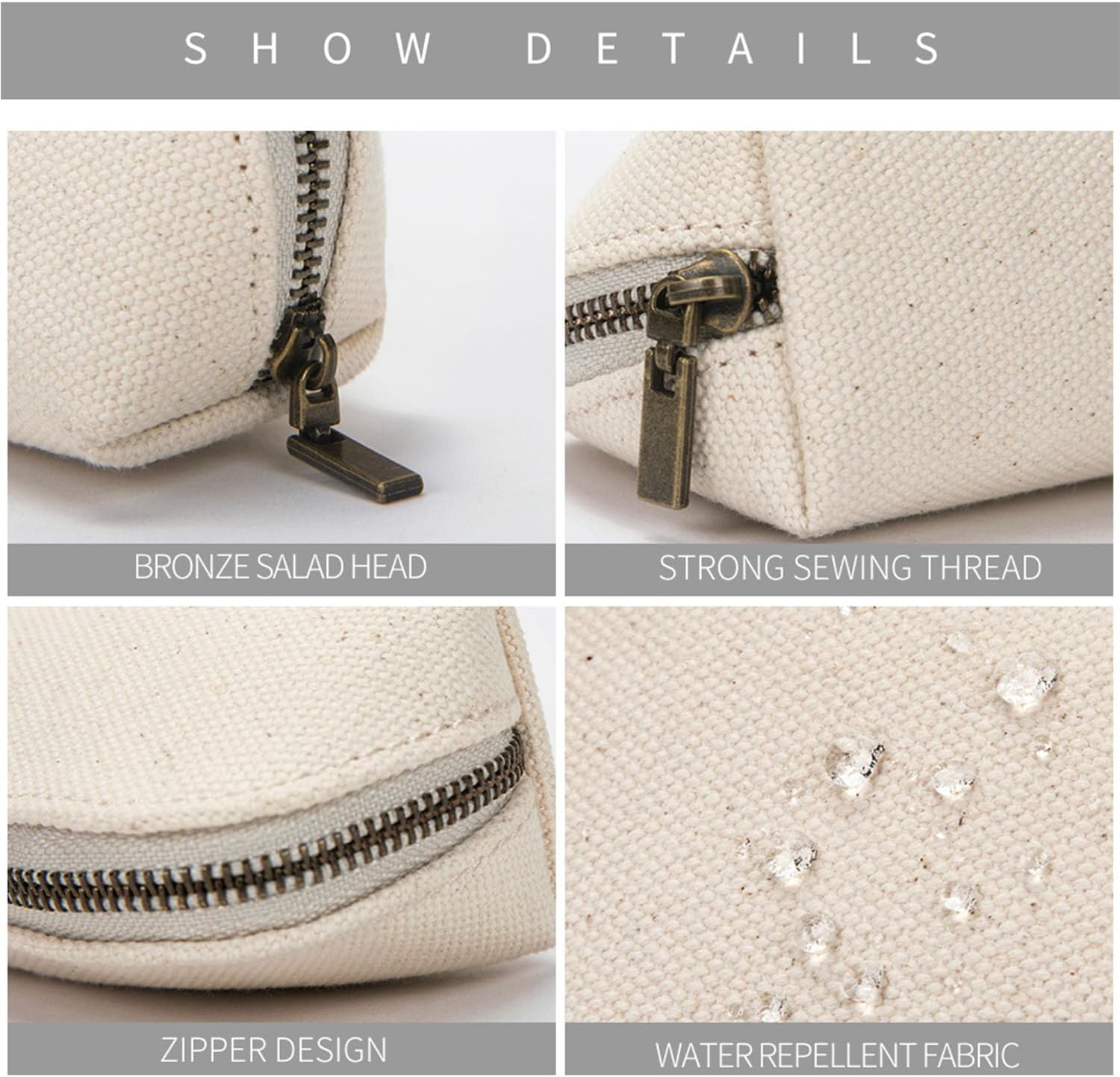 Canvas Pencil Case Cotton Canvas and Simple Multifunctional Pencil Bag Zipper Portable Storage (Beige) - Image 9