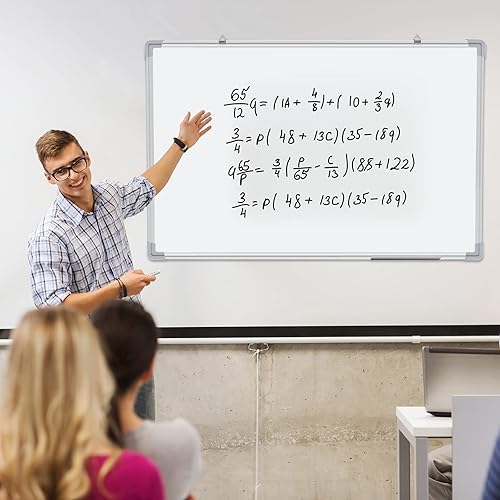 Miniatura 5 de Tinlade Paquete de 4 pizarras blancas magnéticas de borrado en seco, pizarra blanca para tablero de dibujo de pared, marco de aluminio plateado,
