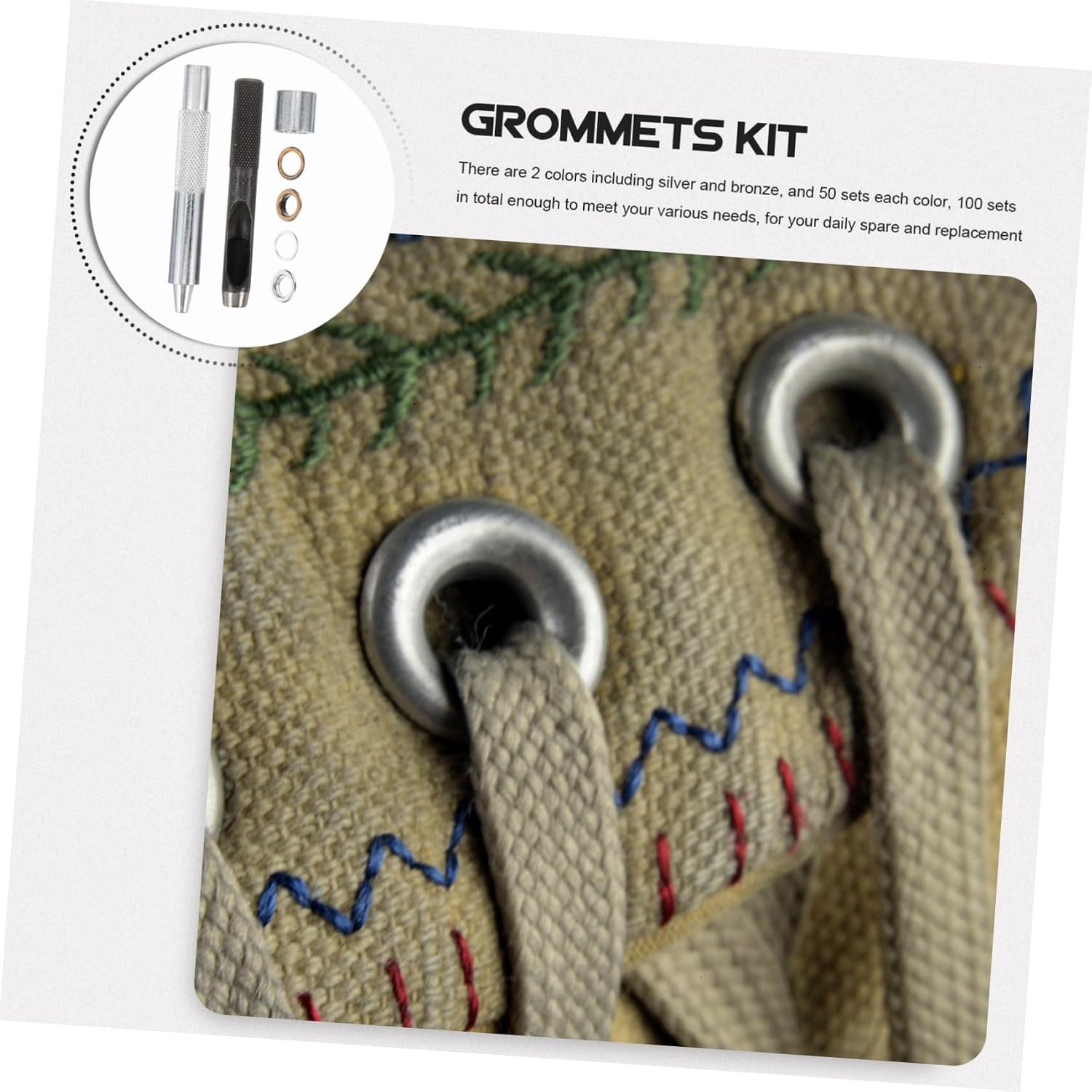 STOBOK 100Pcs Metal Grommets Eyelet Button with Installation Tools Silver and Bronze Clothing Fasteners for Shoes Canvas DIY Crafts and Projects