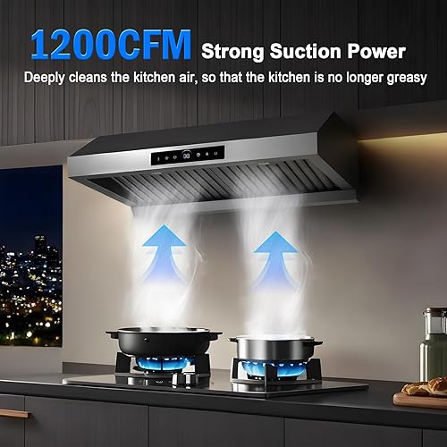 Miniatura 2 de Campana extractora de 30 pulgadas para debajo del gabinete, 1200 CFM, campana de ventilación de acero inoxidable ultra potente con 4 velocidades,