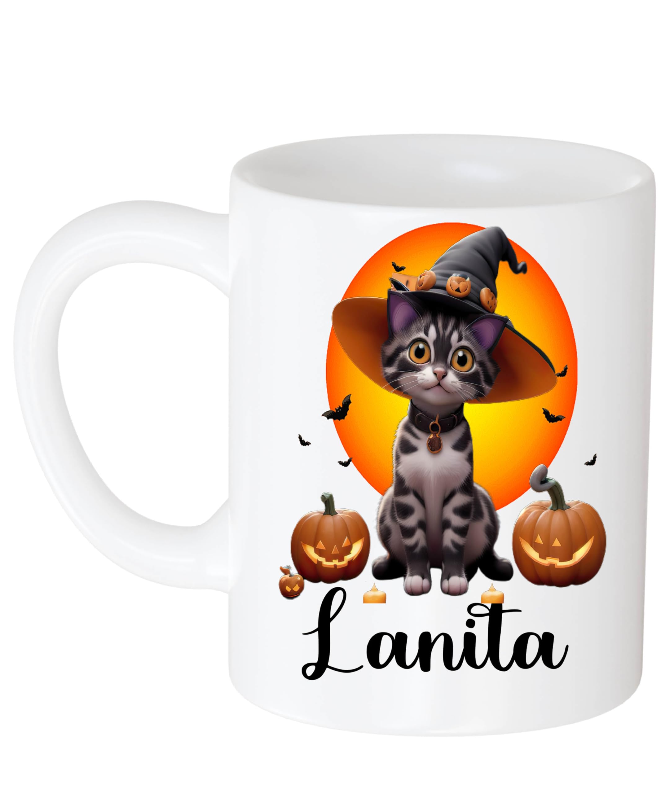 Personalized Halloween Name Love Lanita Personalized Halloween Cat Mug with Name, Personalized Gift, Names, 11 Oz Halloween Mug, Ceramic 11oz White Mug 886089