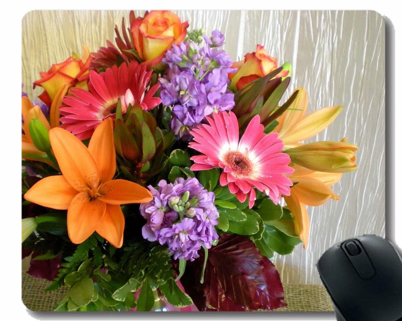 Amazon Com Custom Original Mouse Pad Lilies Roses Gerberas Flowers Bouquet Non Slip Rubber Base Mousepad Office Products