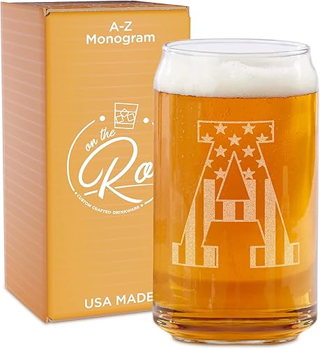 Vaso en forma de lata de cerveza con monograma grabado - bandera de EE.UU.