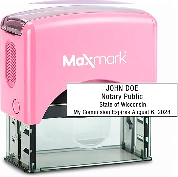 Rectangular Notary Pink Stamp for State of Wisconsin - 7/8" x 2-3/8"