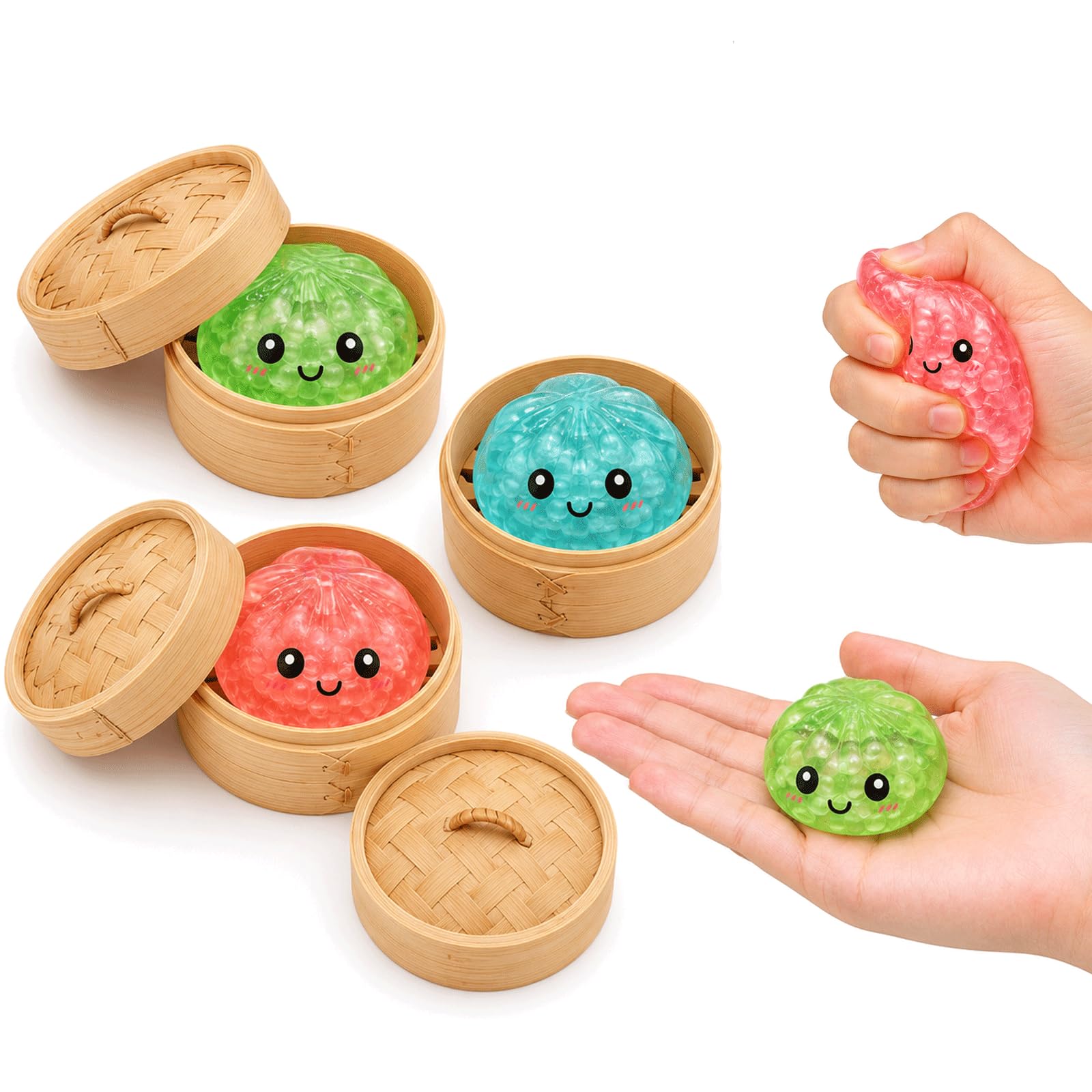 3Pcs Mini Glitter Dumpling Squishy Toy, 2026 New Bao Dumplings Stress Relief Ball with Plastic Steamer Box, Soft Sensory Stress Balls for Adult Home Office