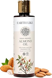 EARTH LIKE Cold Pressed Almond Oil | Pure, Paraben-Free, Sulfate-Free, No Artificial Fragrance or Preservative | Nourish Hair, Skin & Under-Eyes Naturally | Perfect for Moisturizing (100ml)