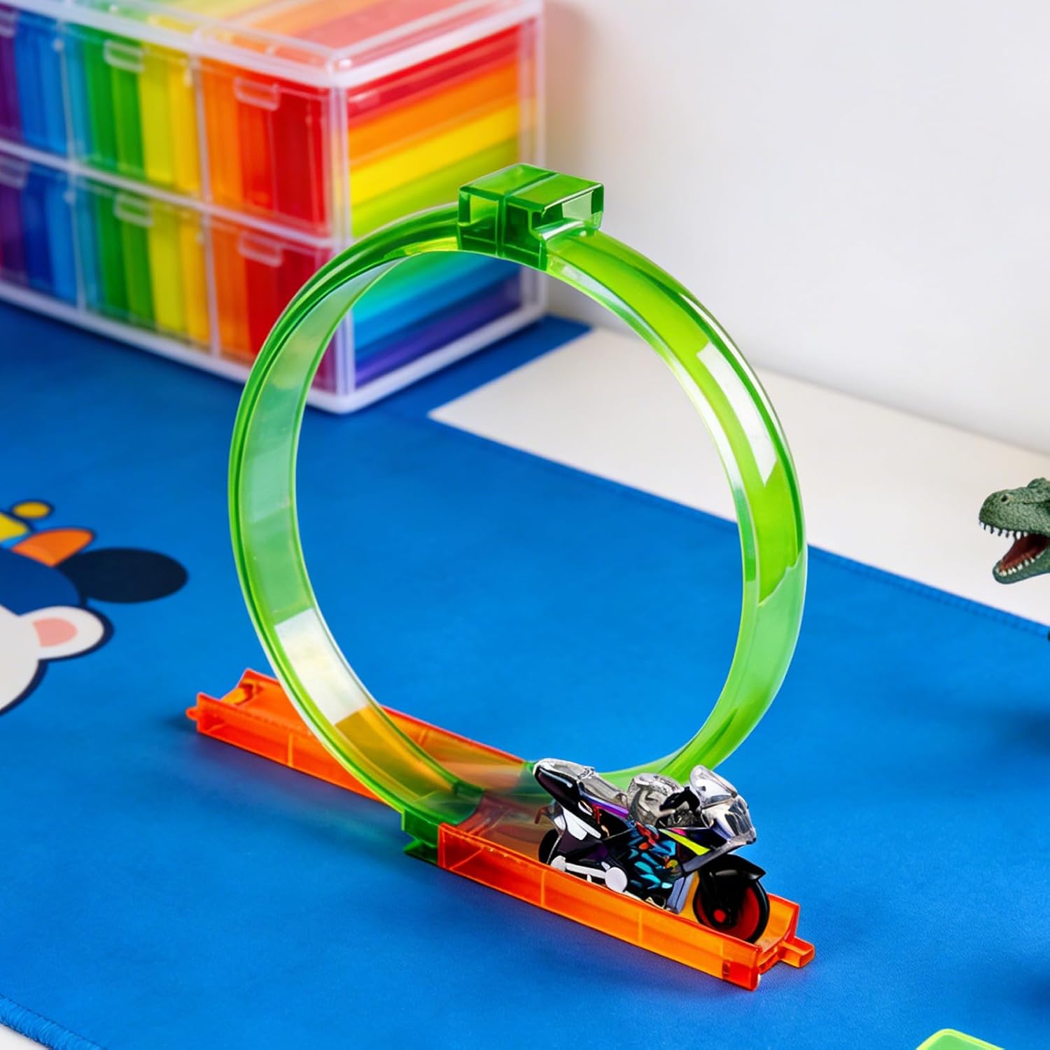 Motorcycle Model Track Toy - Pretend-Play Game | Inertia Vehicle Motorcycle Track Set - for Children Boys Preschoolers Home Living Room Bedroom Backyard Balcony