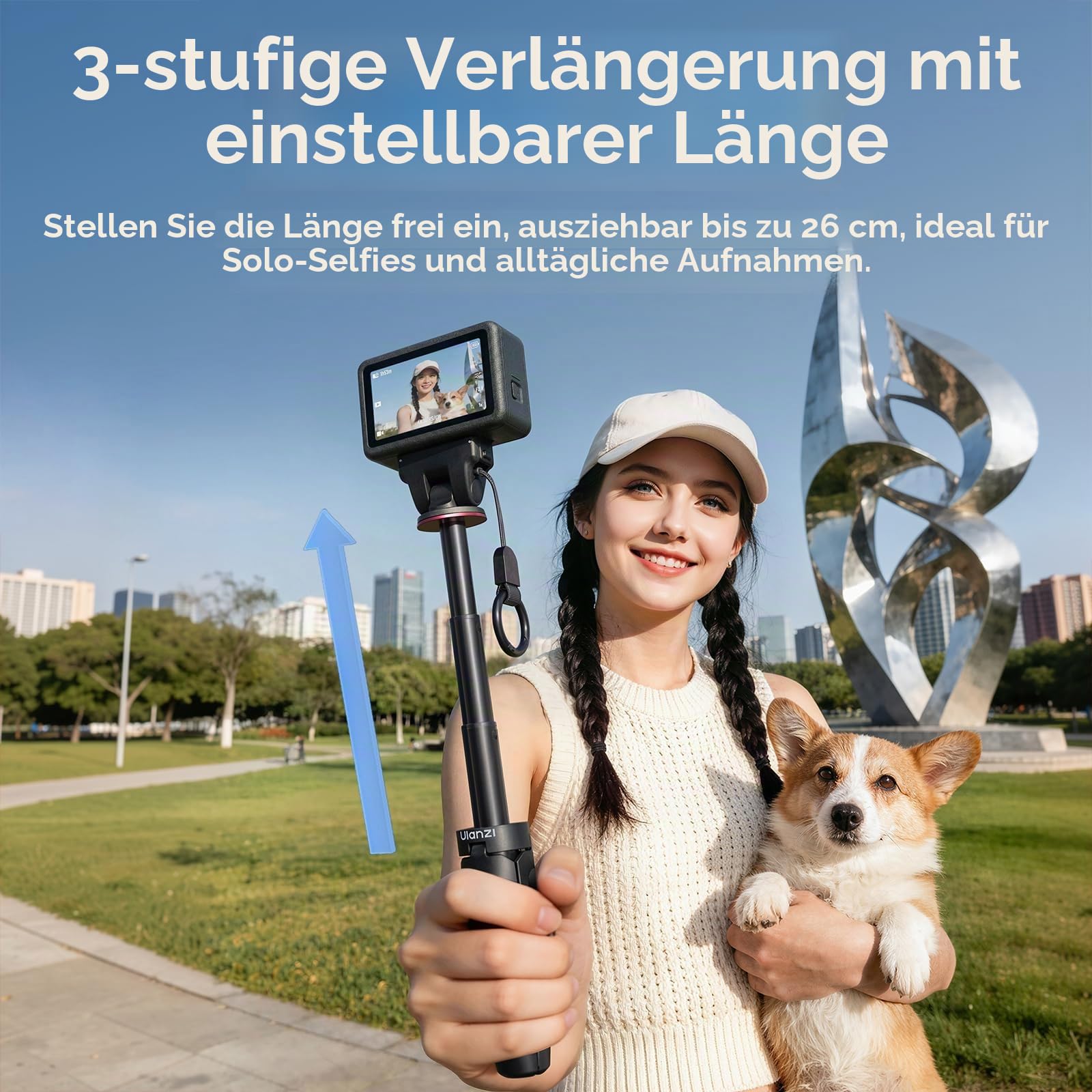 ULANZI MT99 Mini Stativ mit Magnetischer Schnellverschluss für DJI Osmo Action 6/Nano, 2-in-1 Selfie Stick Stativ, Leicht und tragbar, 26cm Action Kamera Stativ - 3-teilige Teleskopstange