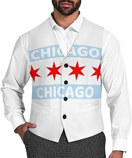 Chicago Flag Mens Suit Vests V-Neck Casual Vest Dress Formal Tuxedo Wedding Waistcoat